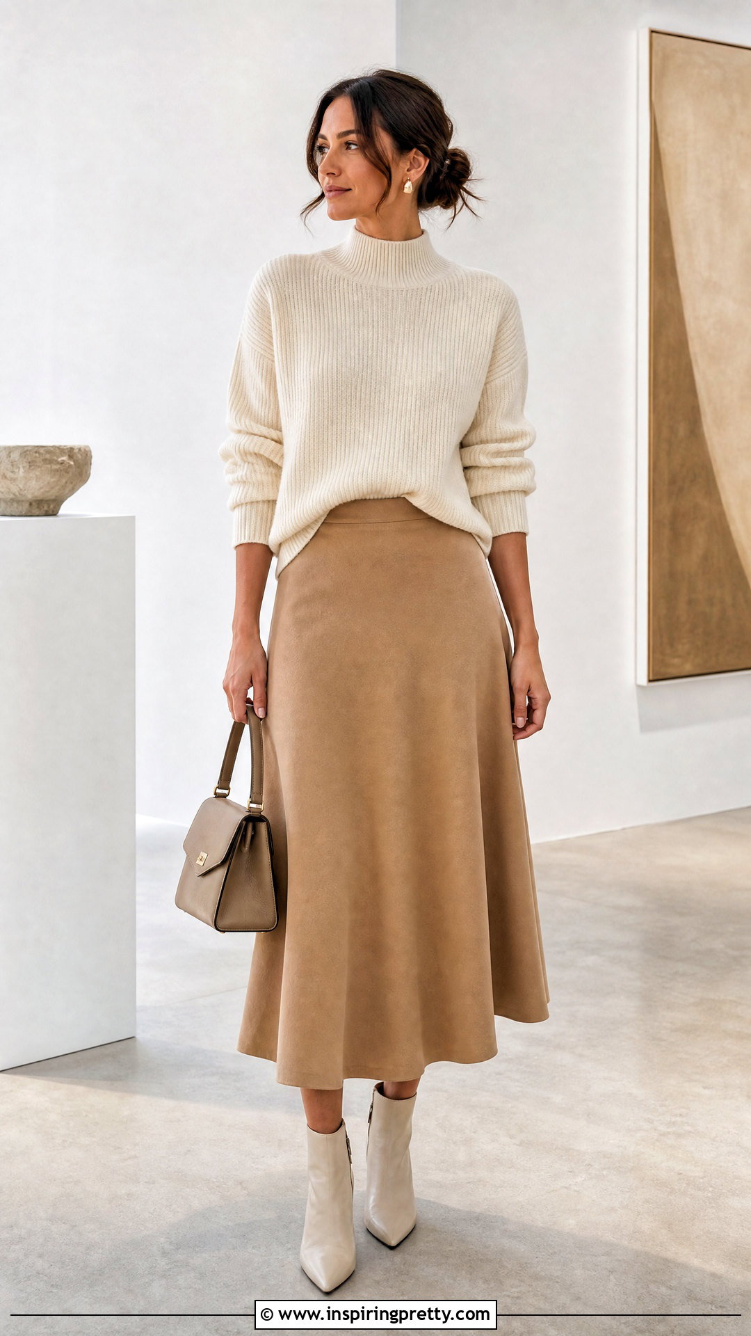 Baggy Mock Neck Top With Midi Skirt - 50 baggy top outfit ideas