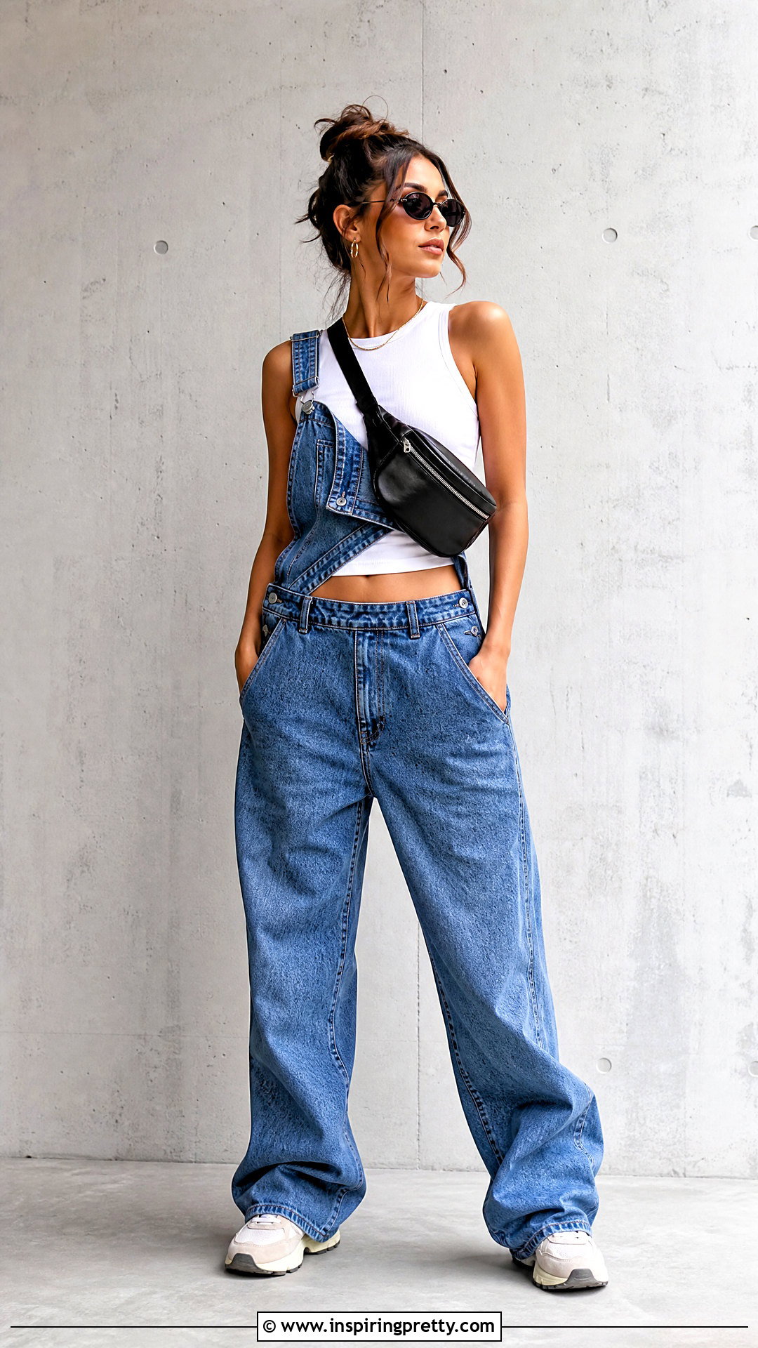 Baggy Overalls With Fitted Crop Top - 25 Overall Top Shirt outfit ideas
