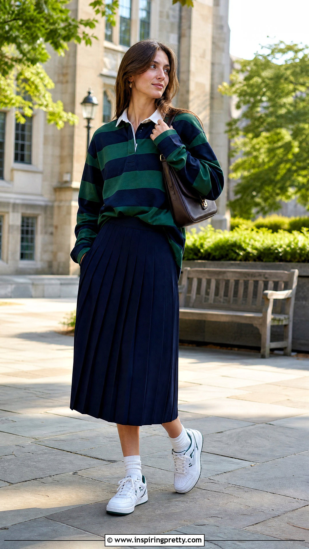 Baggy Rugby Shirt With Pleated Skirt - 50 baggy top outfit ideas