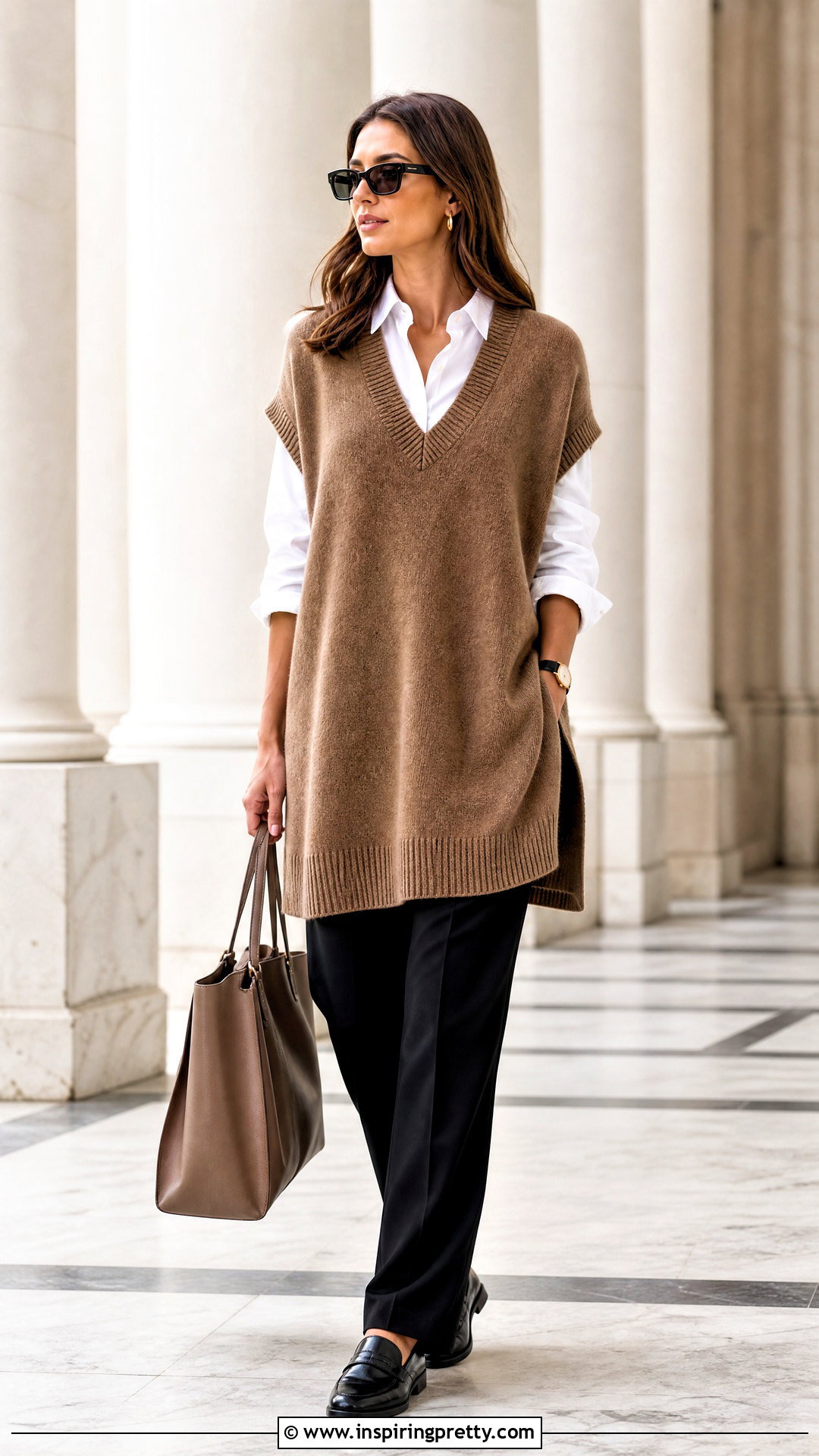 Baggy Sweater Vest With Button Down Shirt - 50 baggy top outfit ideas