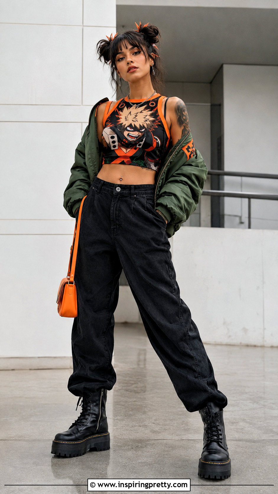 Bakugo My Hero Academia Crop Top With Black Baggy Jeans - 20 My Hero Academia Crop Top outfit ideas