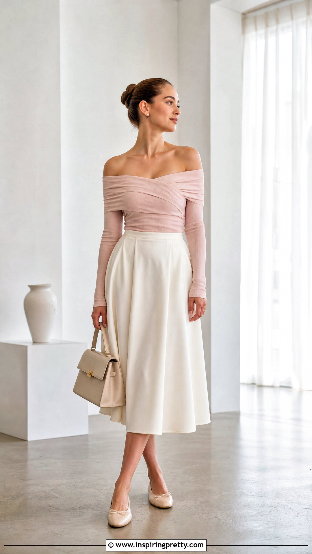 Ballerina Bun With Off Shoulder Top - 50 off shoulder top hairstyle ideas