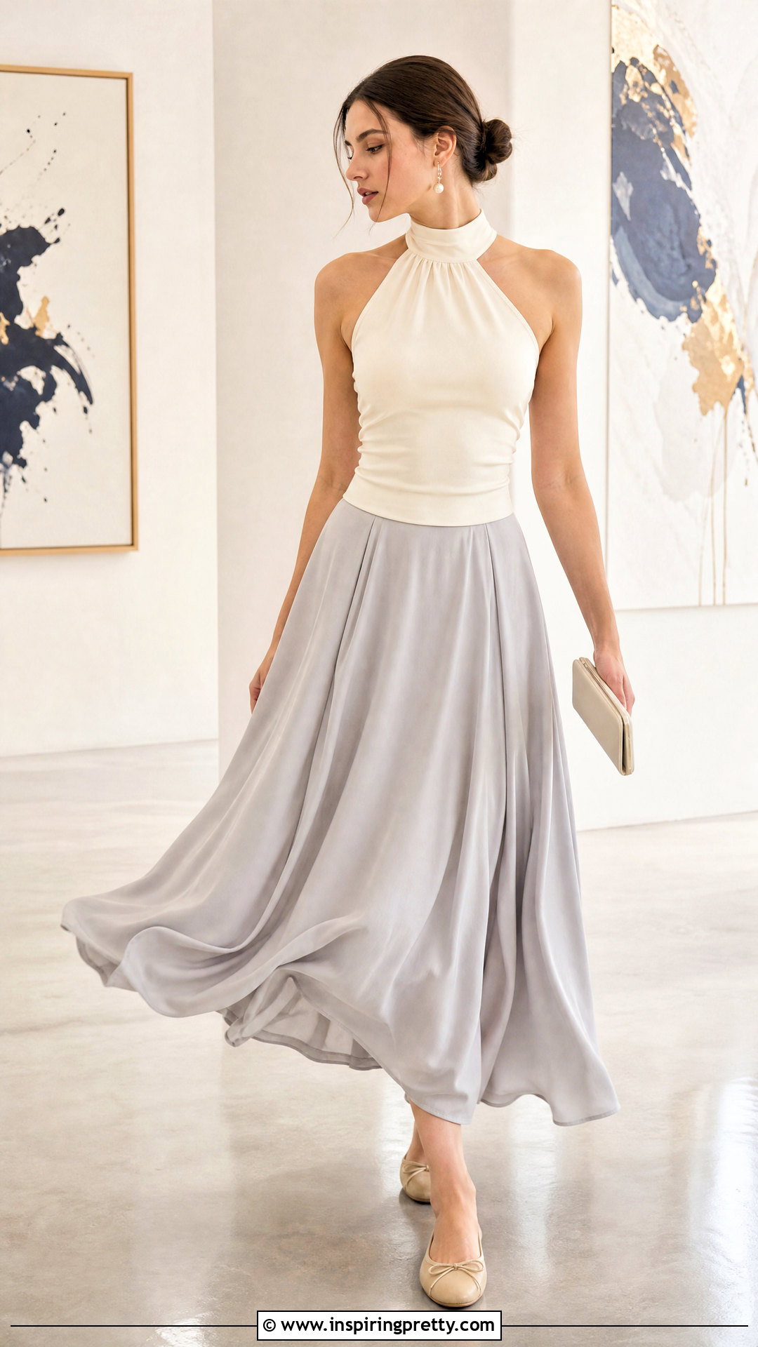 Ballerina Halter Top With Maxi Skirt - 25 Ballerina Style Top outfit ideas
