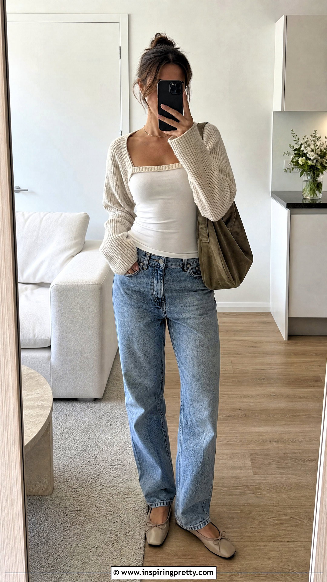 Ballerina Shrug Top With Tank And Jeans - 25 Ballerina Style Top outfit ideas