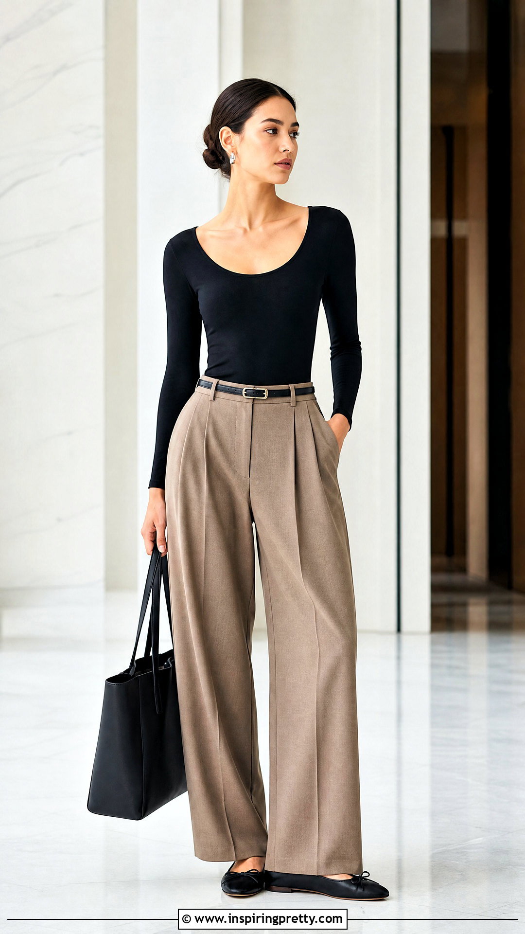 Ballet Bodysuit Top With Pleated Trousers - 25 Ballet Style Top outfit ideas
