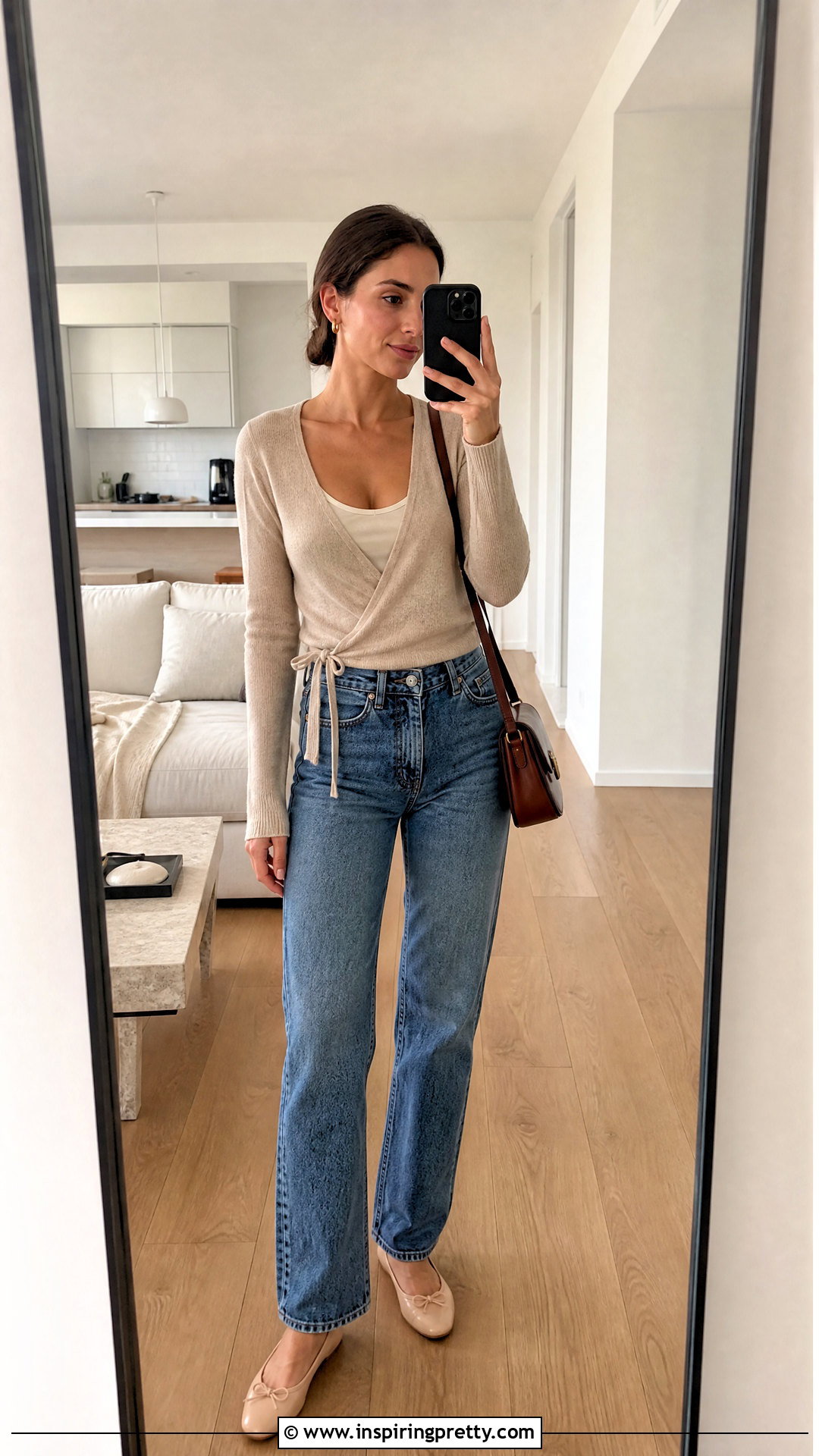 Ballet Wrap Top With Camisole And Jeans - 50 ballet wrap top outfit ideas