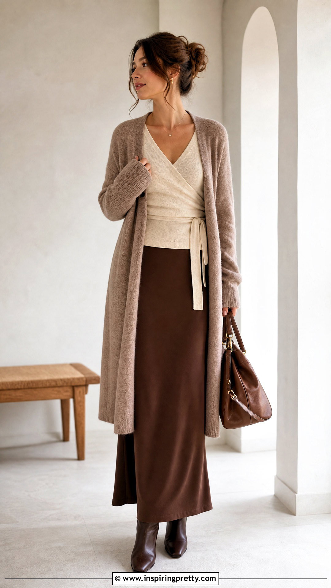 Ballet Wrap Top With Cardigan And Maxi Skirt - 50 ballet wrap top outfit ideas