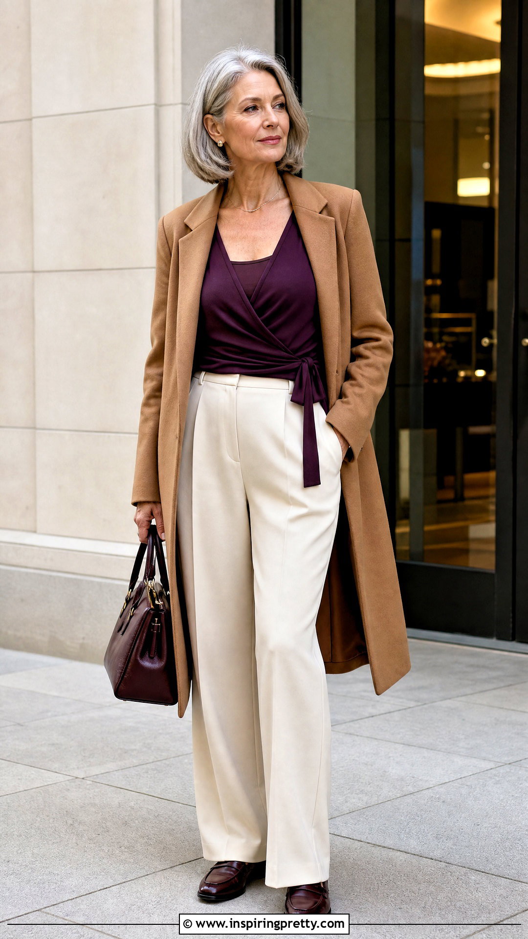 Ballet Wrap Top With Mature Woman Trousers Outfit - 50 ballet wrap top outfit ideas