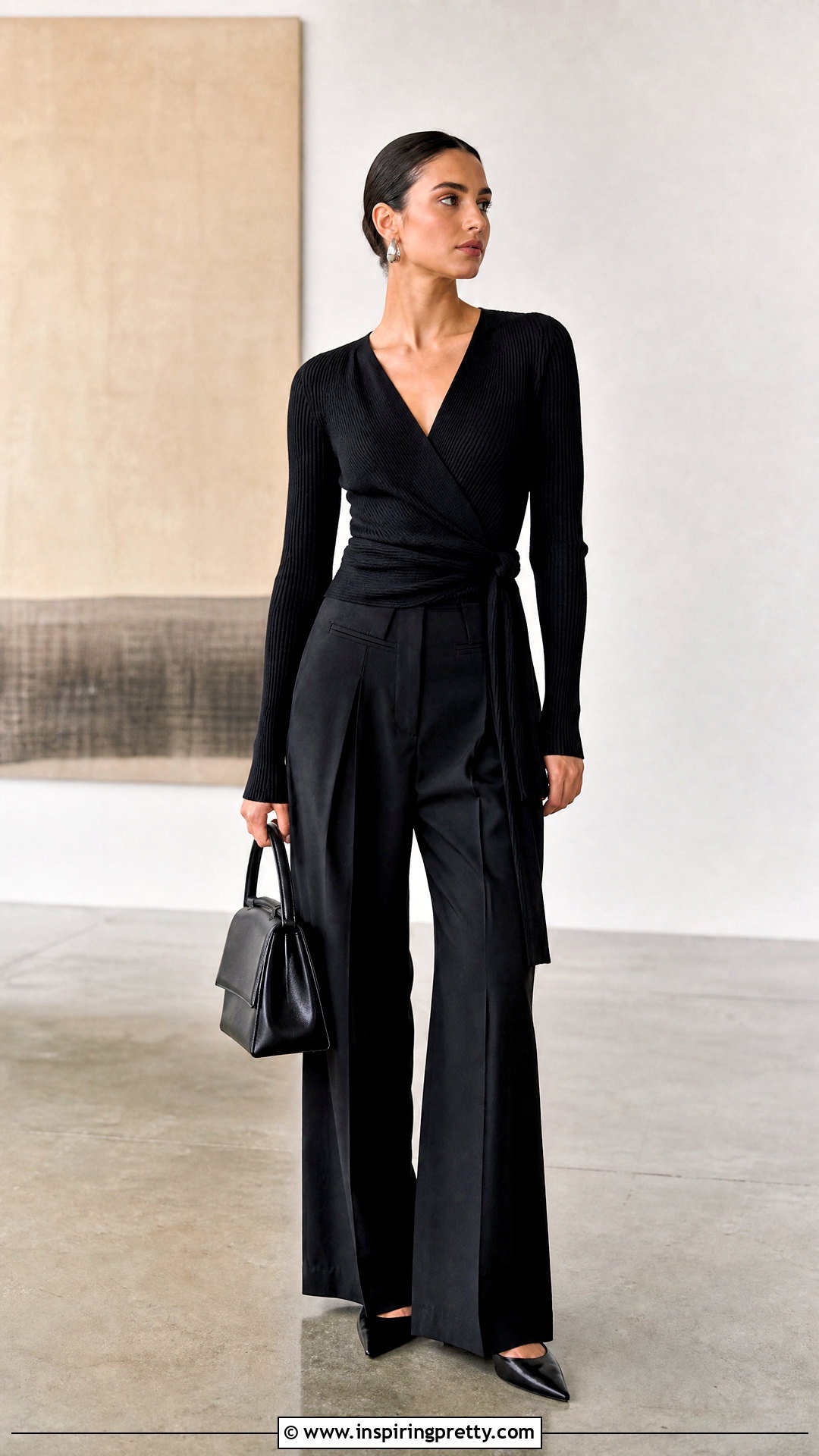Ballet Wrap Top With Monochrome Black Outfit - 50 ballet wrap top outfit ideas