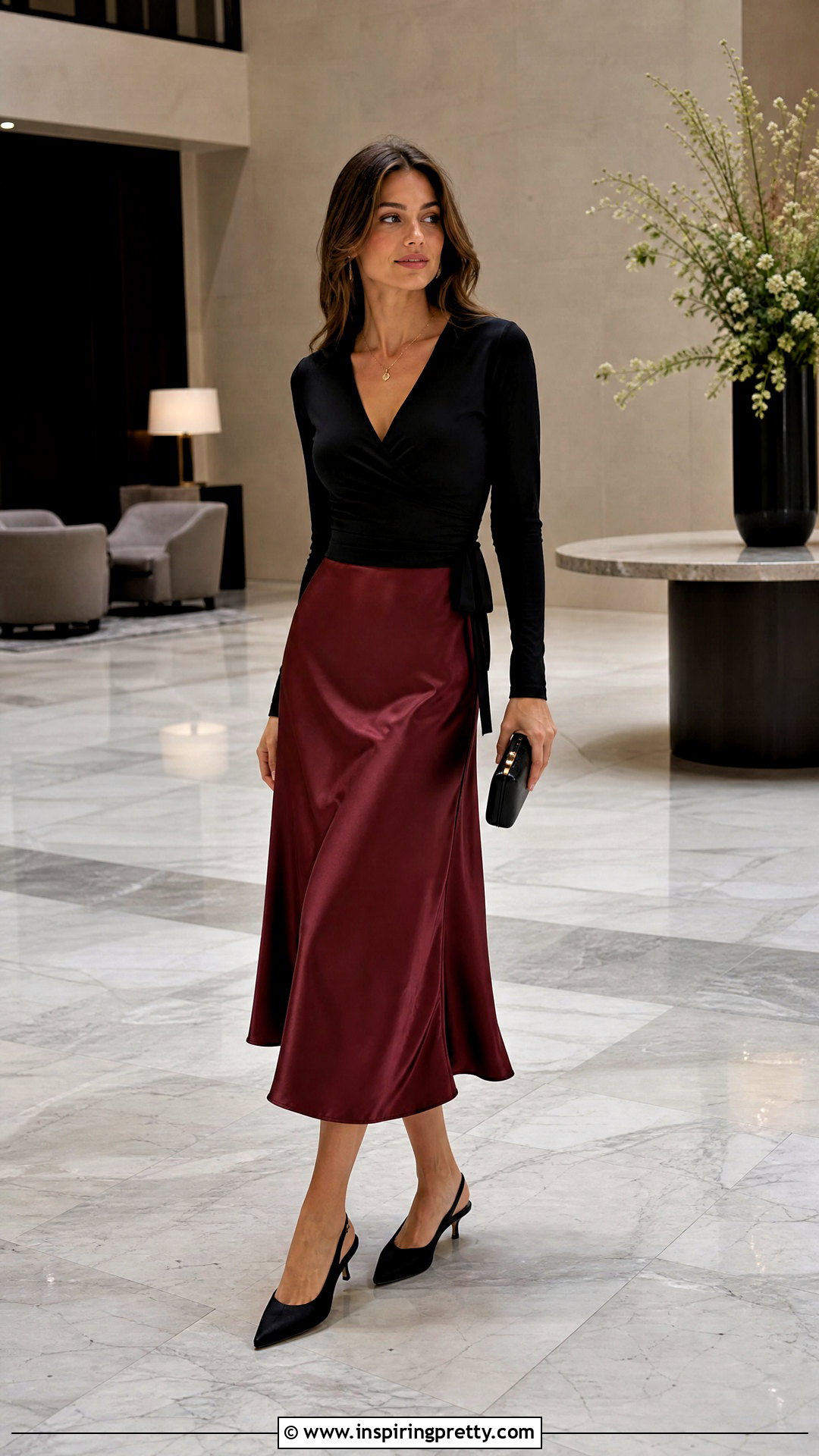 Ballet Wrap Top With Satin Midi Skirt - 25 Ballet Style Wrap Top outfit ideas
