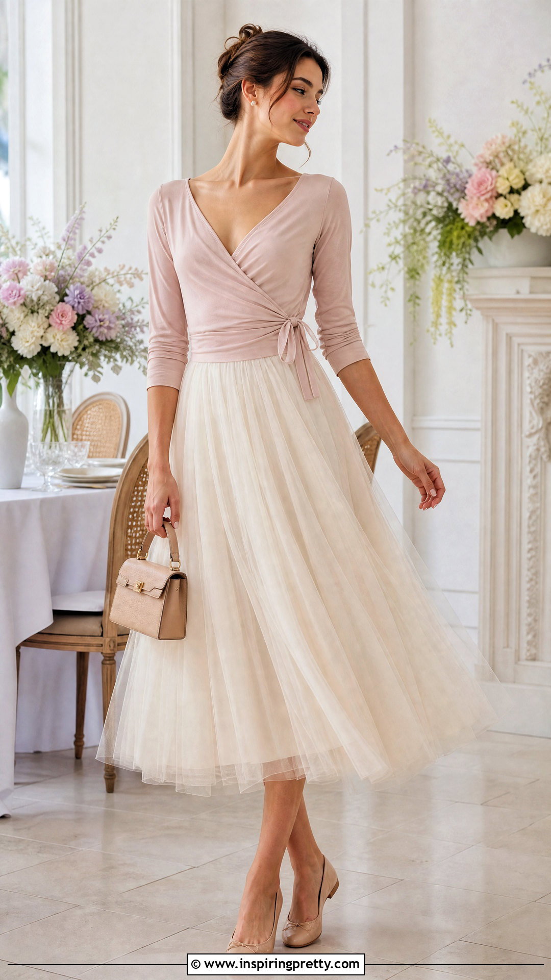 Ballet Wrap Top With Tulle Midi Skirt - 50 ballet wrap top outfit ideas