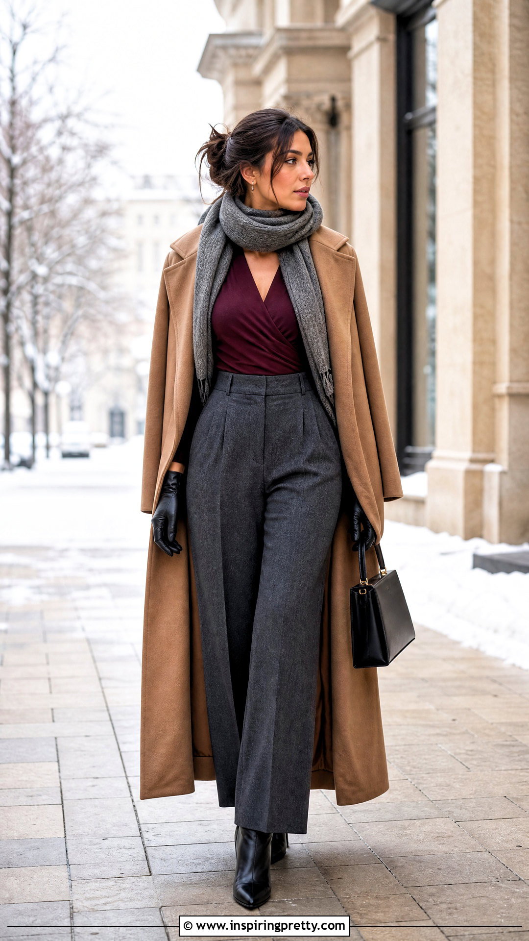 Ballet Wrap Top With Wool Trousers And Coat - 25 Ballet Style Wrap Top outfit ideas