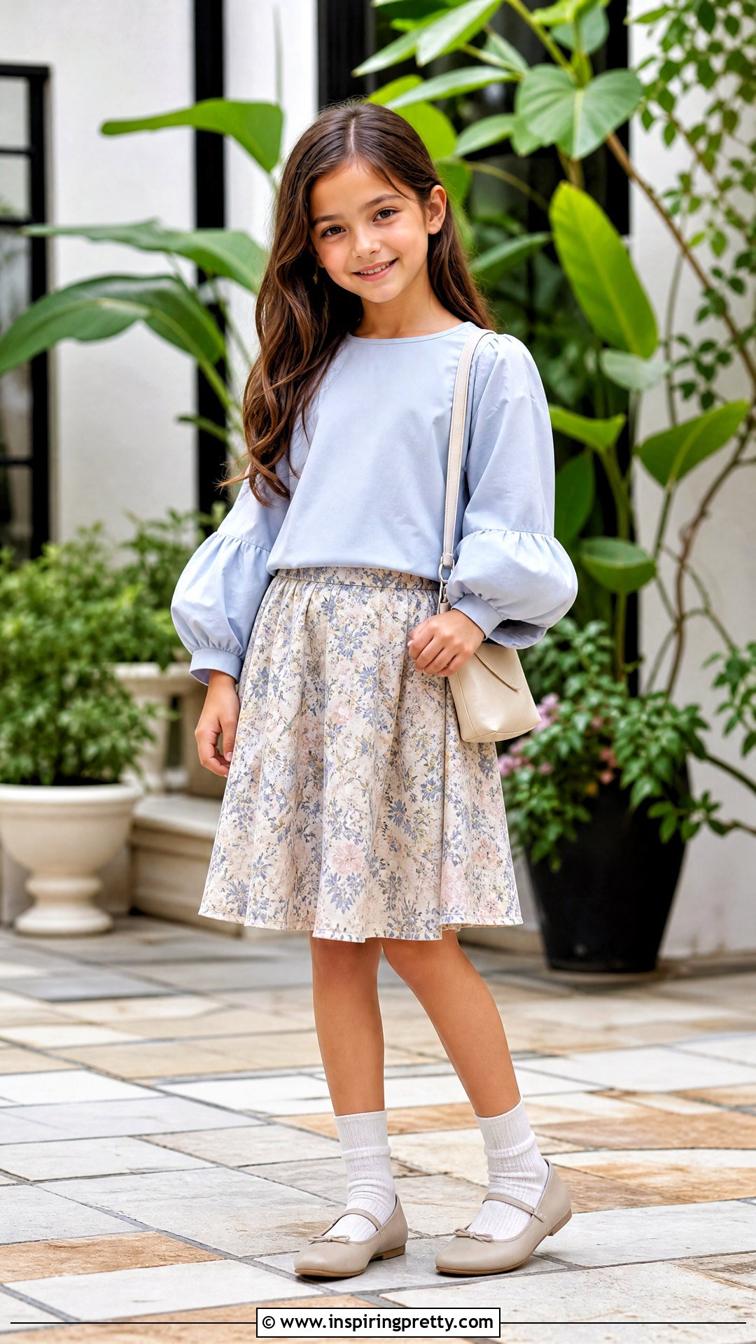 Balloon Sleeve Blouse With A Line Skirt - 50 latest kids top designs