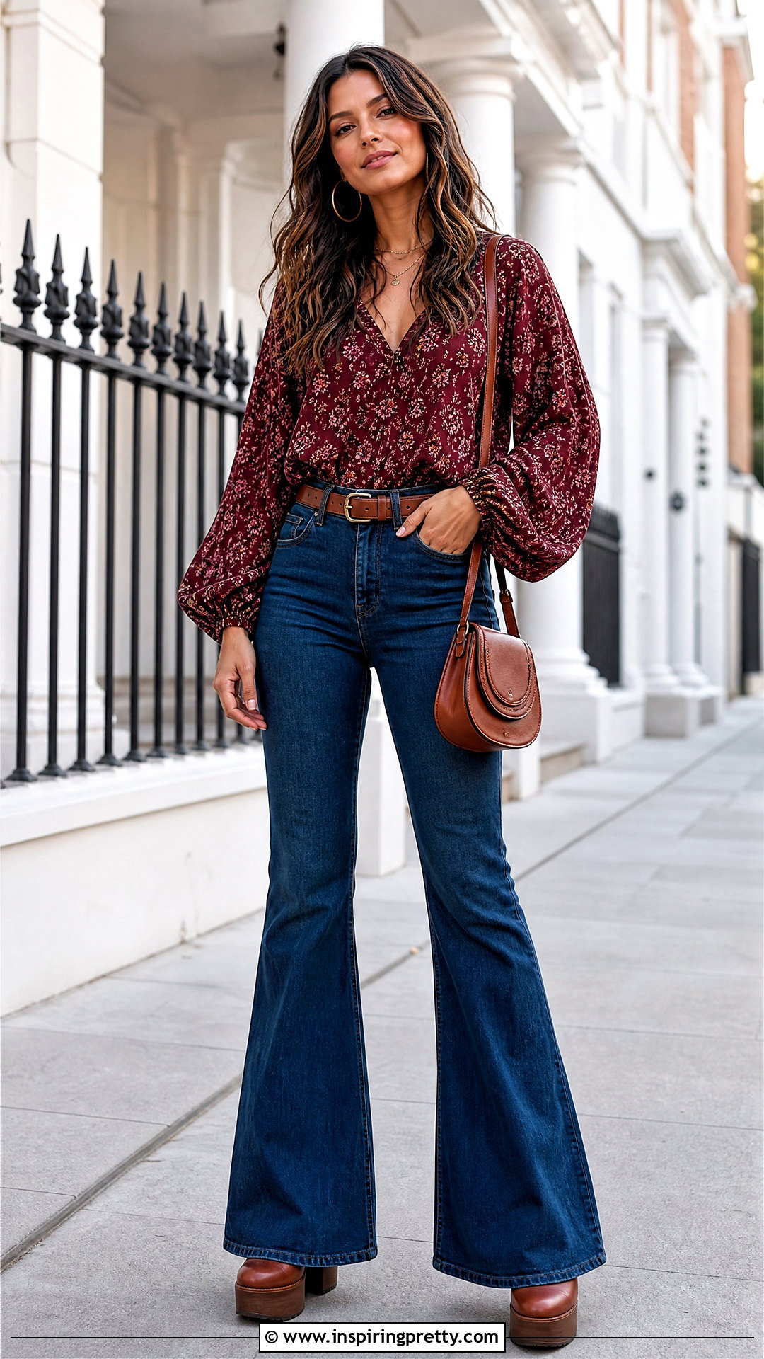 Balloon Sleeve Blouse With Flared Jeans - 50 70s tops outfit ideas