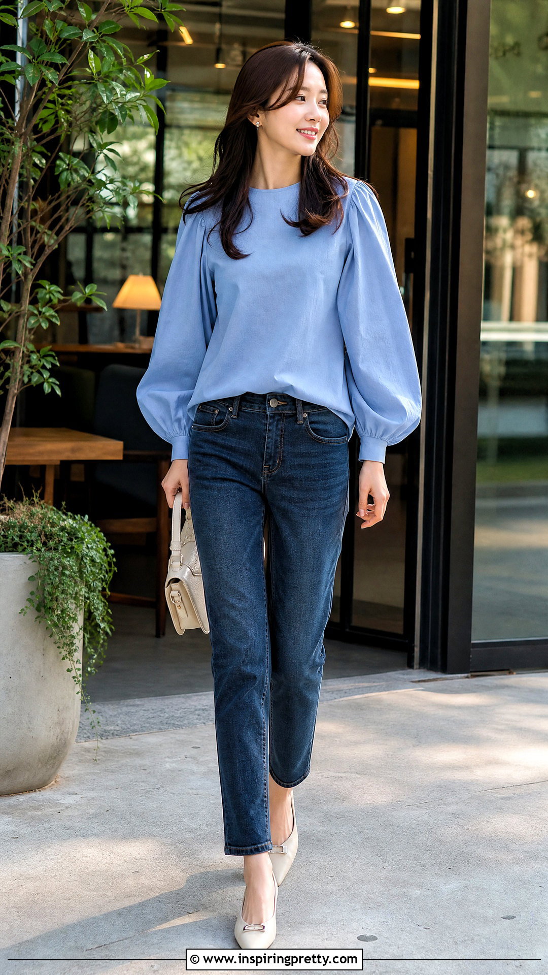 Balloon Sleeve Blouse With Slim Jeans - 50 elegant tops and blouses