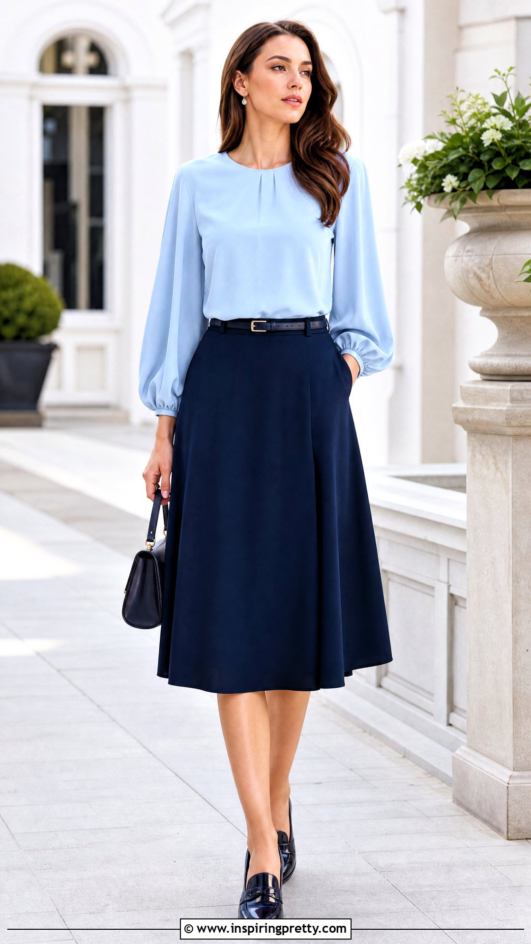 Balloon Sleeve Top With A Line Skirt - 50 full sleeve tops for women