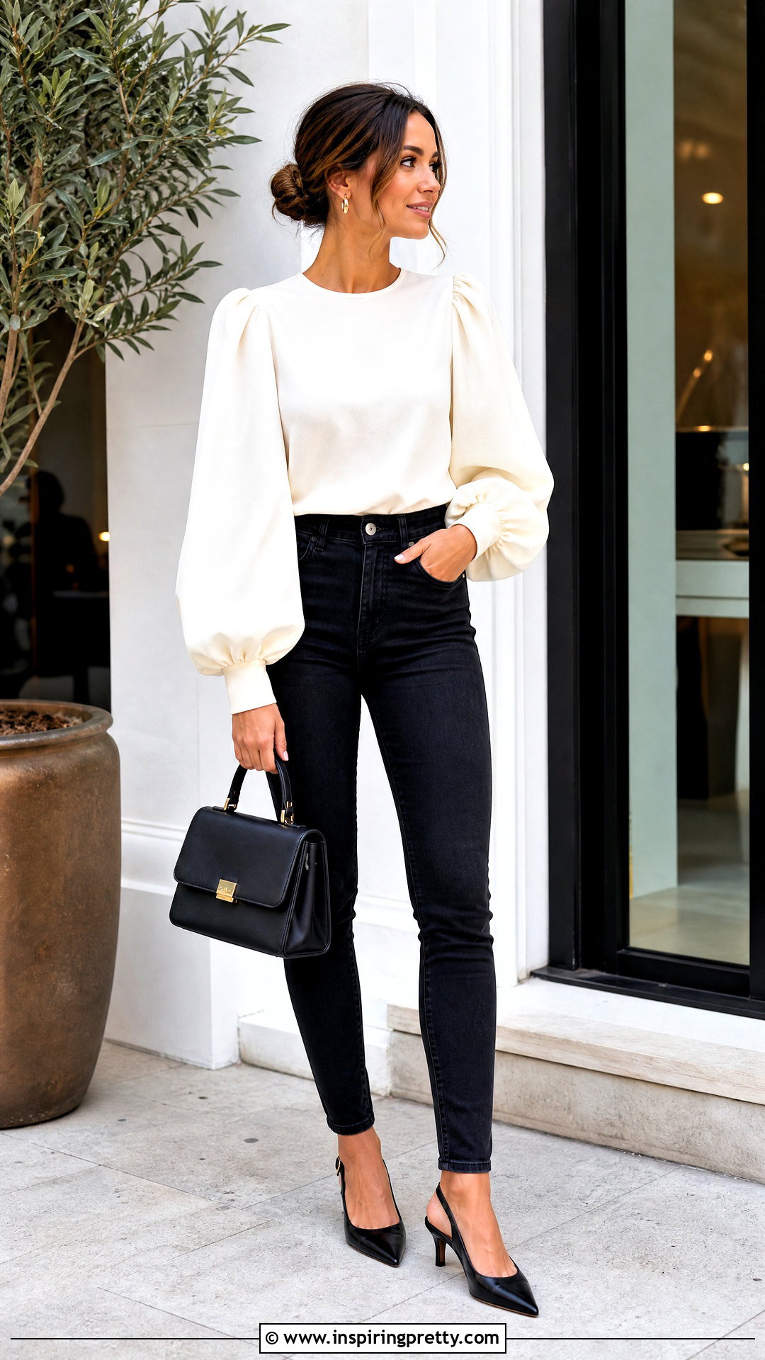 Balloon Sleeve Top With Pencil Jeans - 50 beautiful top designs