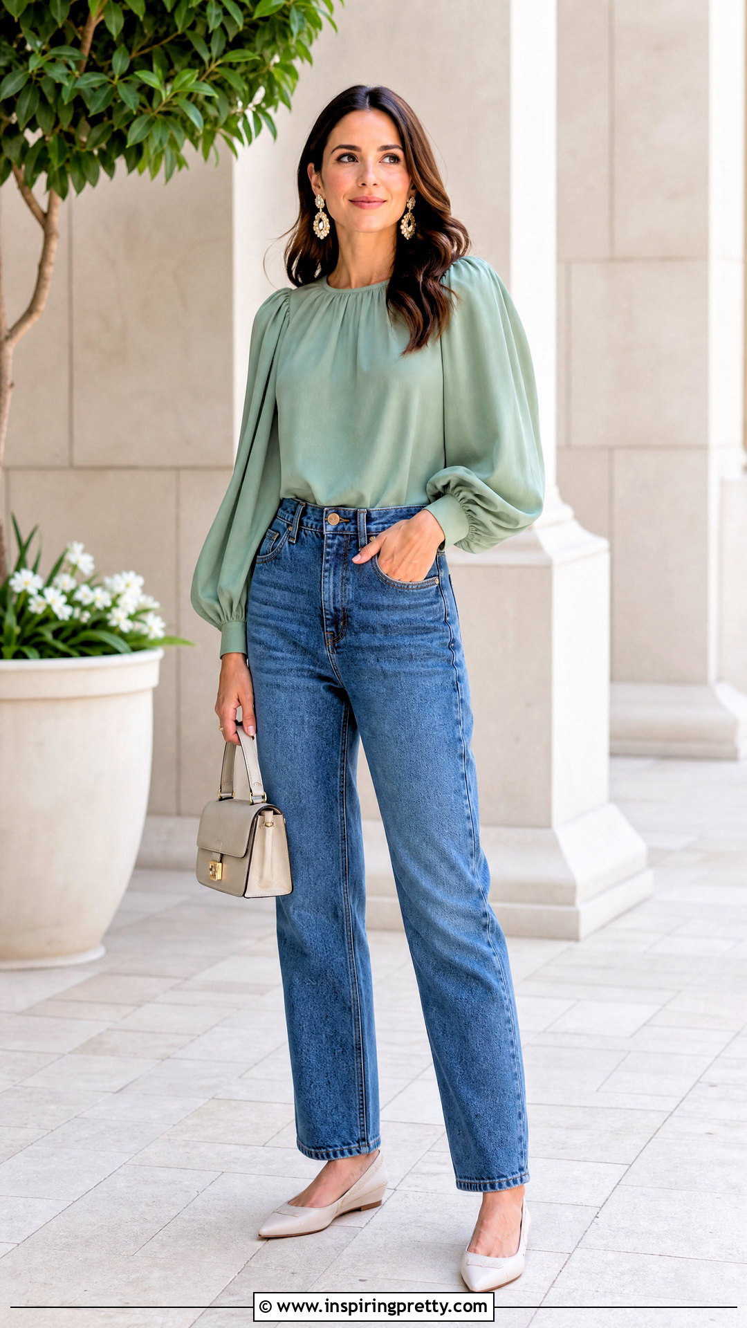 Balloon Sleeve Top With Straight Jeans - 50 beautiful tops with jeans