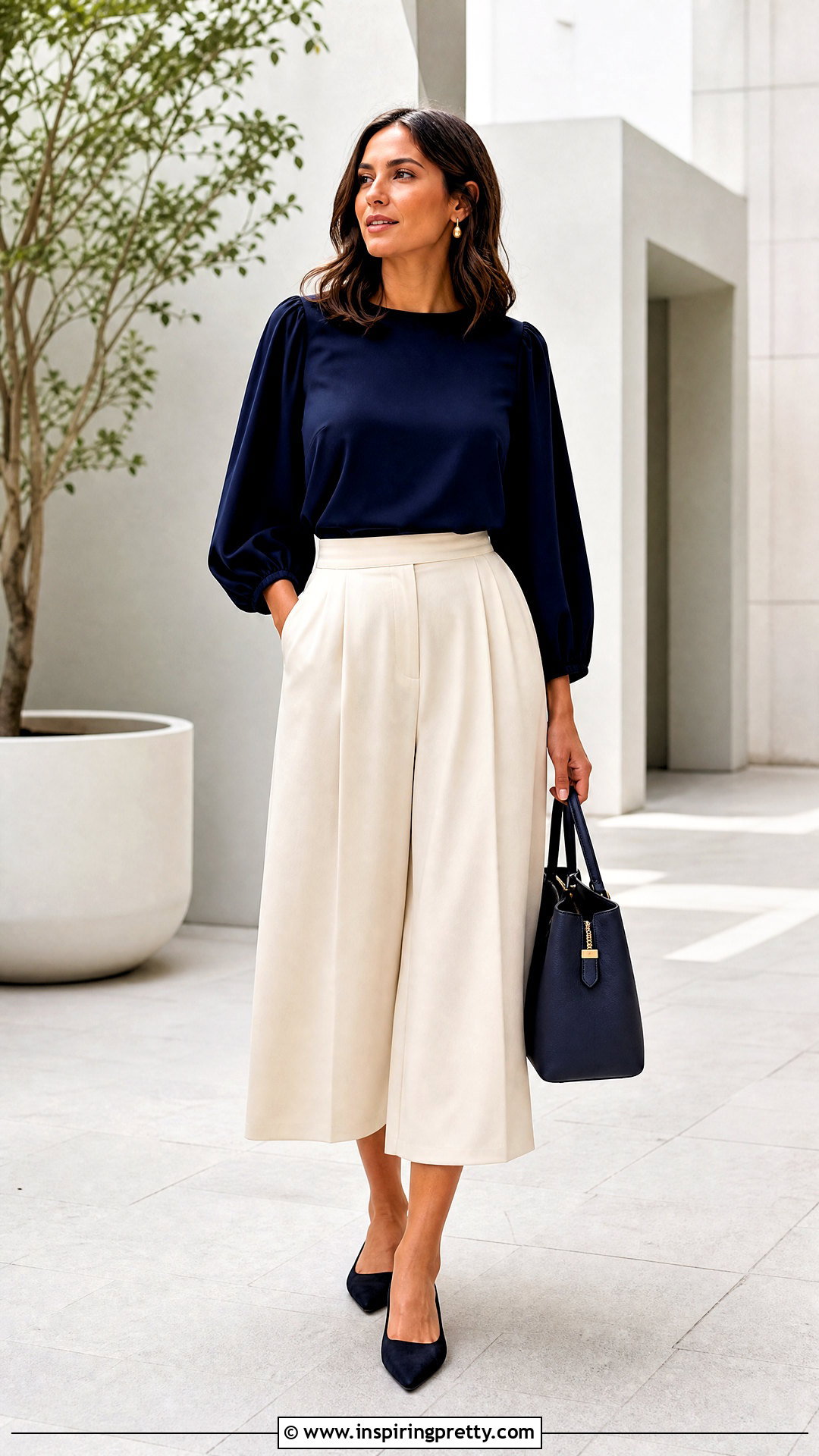 Balloon Top With Flowy Culottes - 50 balloon top outfit ideas