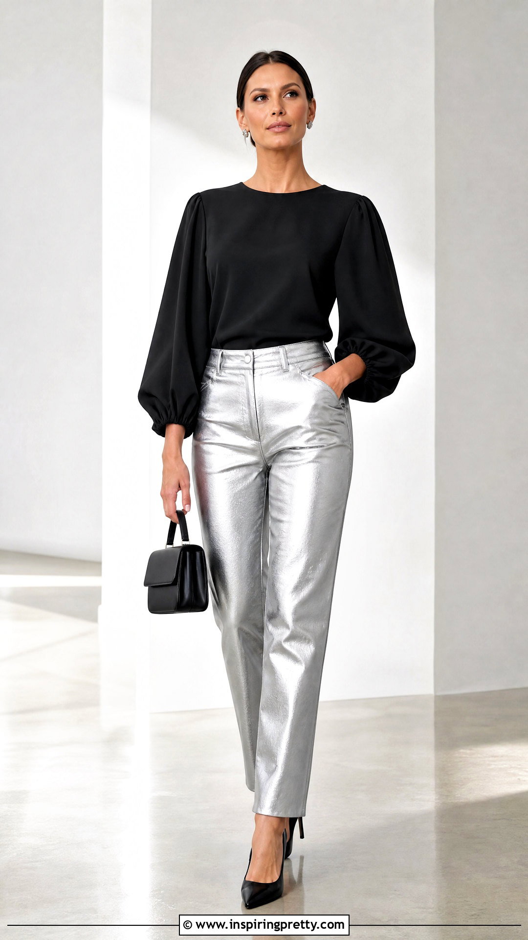 Balloon Top With Metallic Pants - 50 balloon top outfit ideas