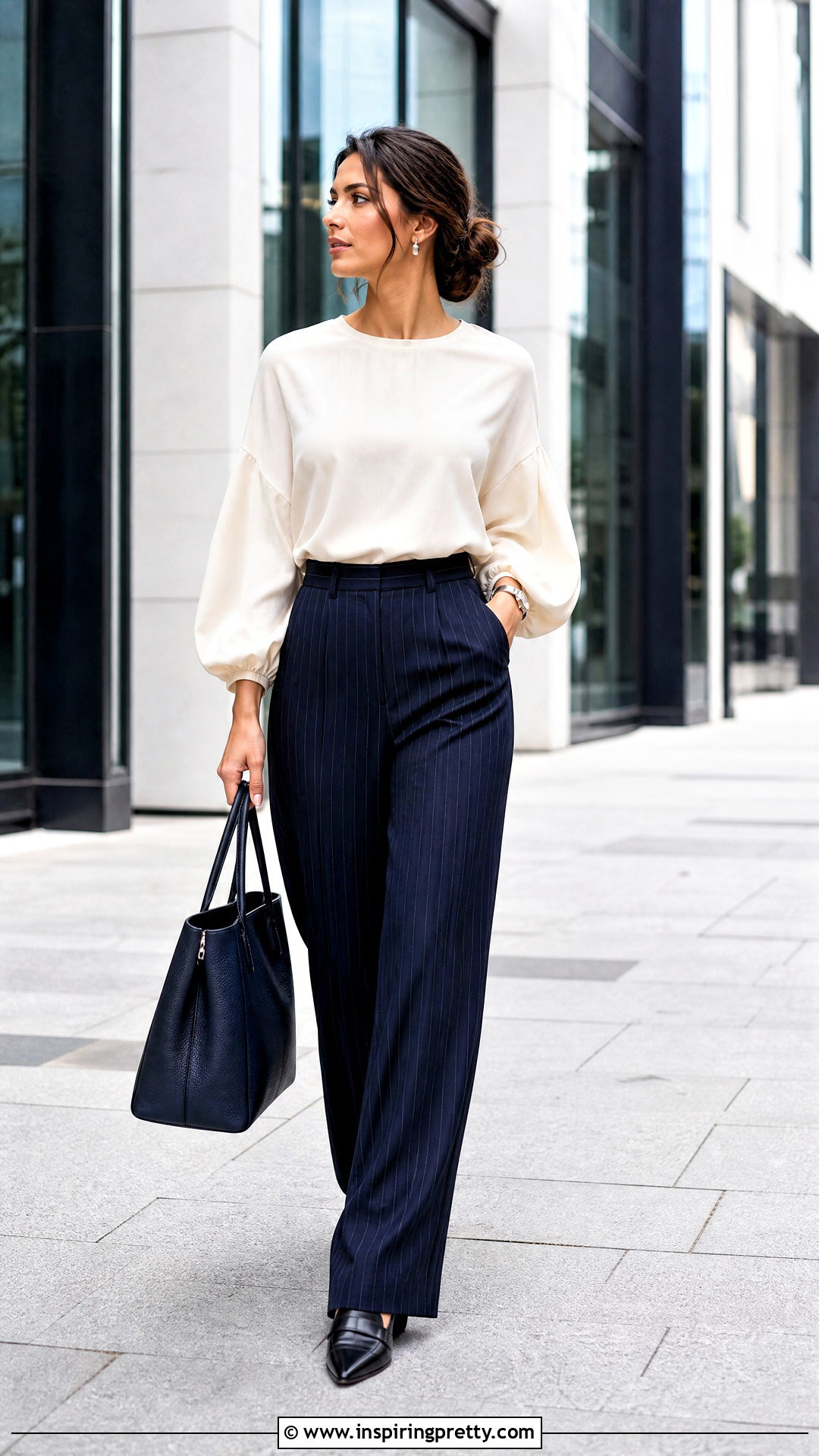 Balloon Top With Pinstripe Pants - 50 balloon top outfit ideas