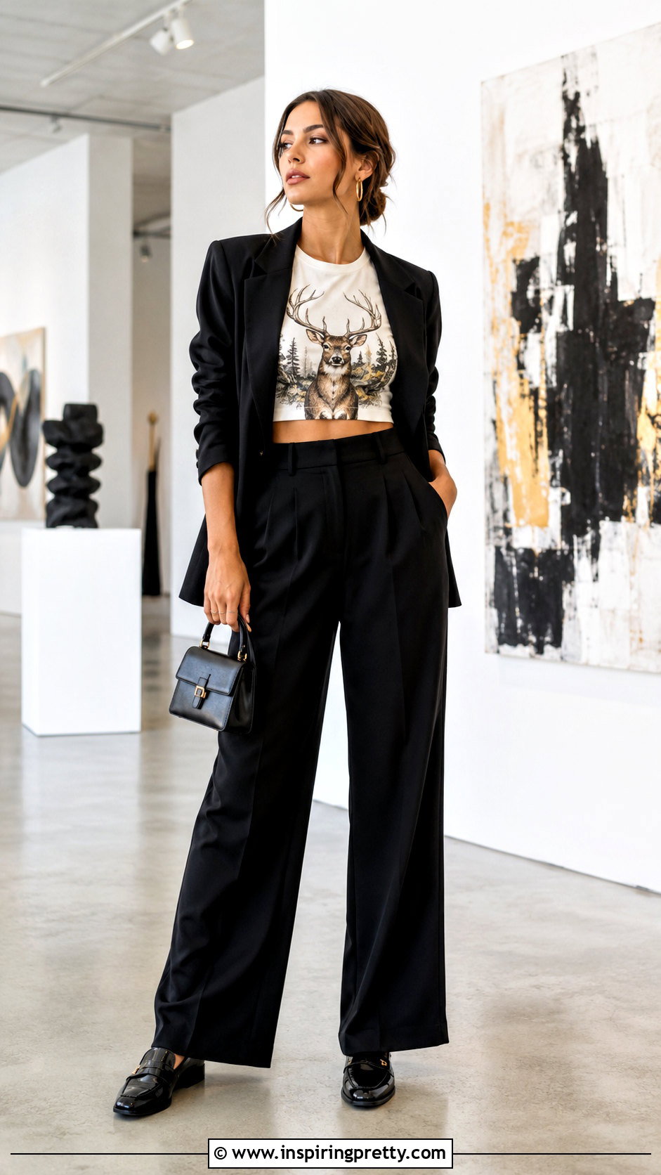 Bambi Crop Top With Black Wide Leg Pants - 20 bambi crop top outfit ideas