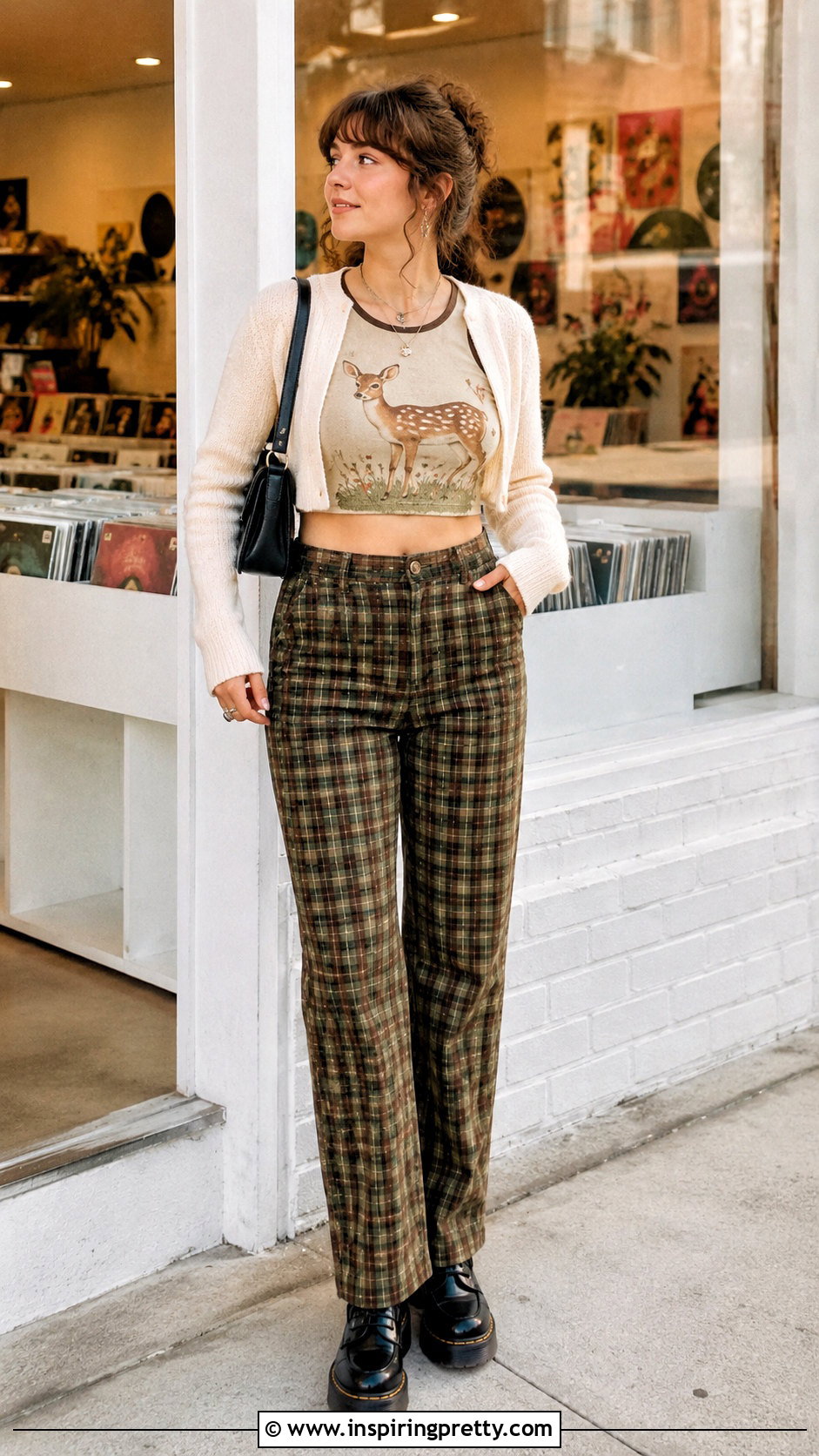 Bambi Crop Top With Plaid Pants - 20 bambi crop top outfit ideas