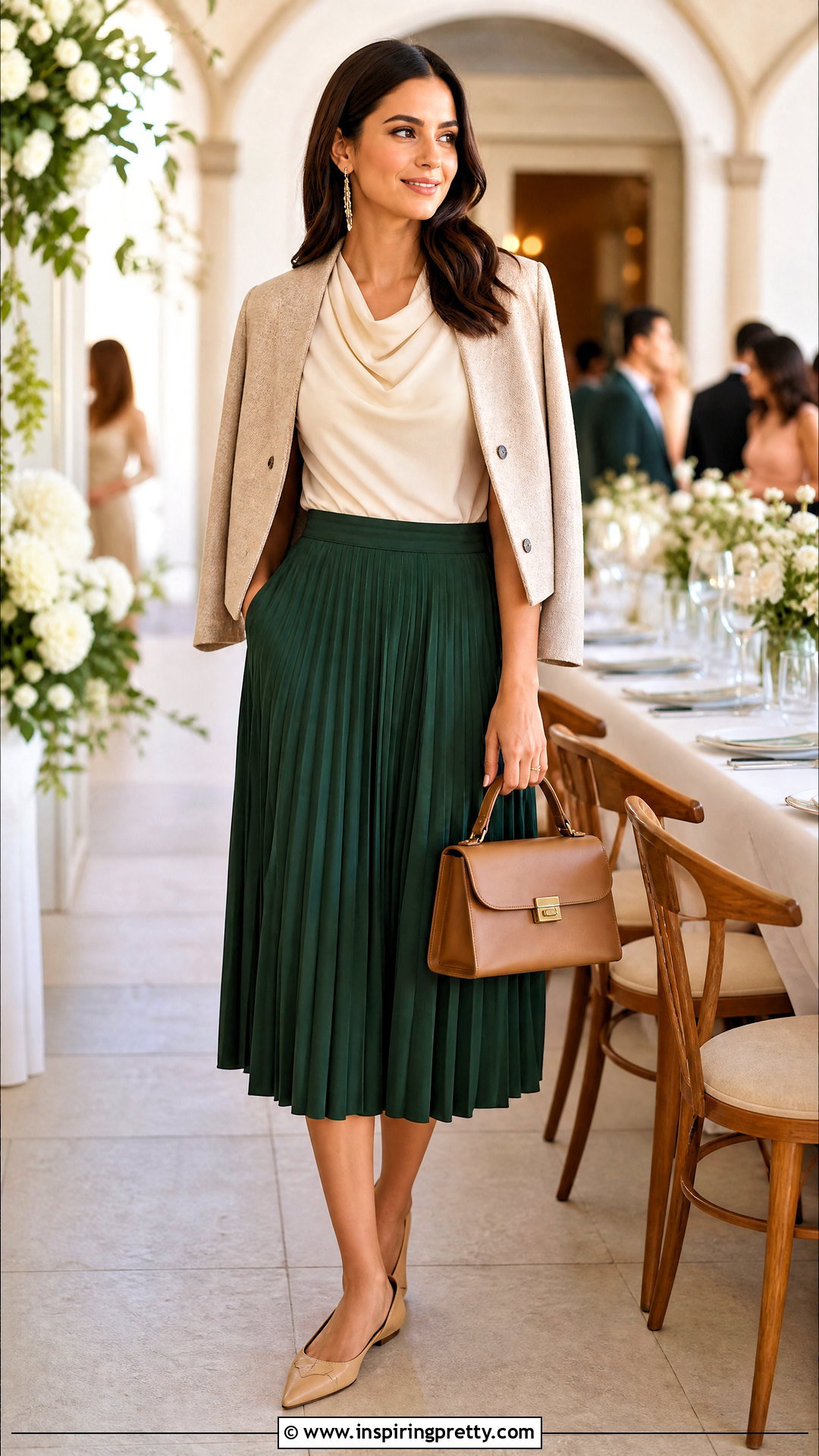 Banana Republic Cowl Neck Top With Pleated Midi Skirt - 20 banana republic cowl neck top outfit ideas