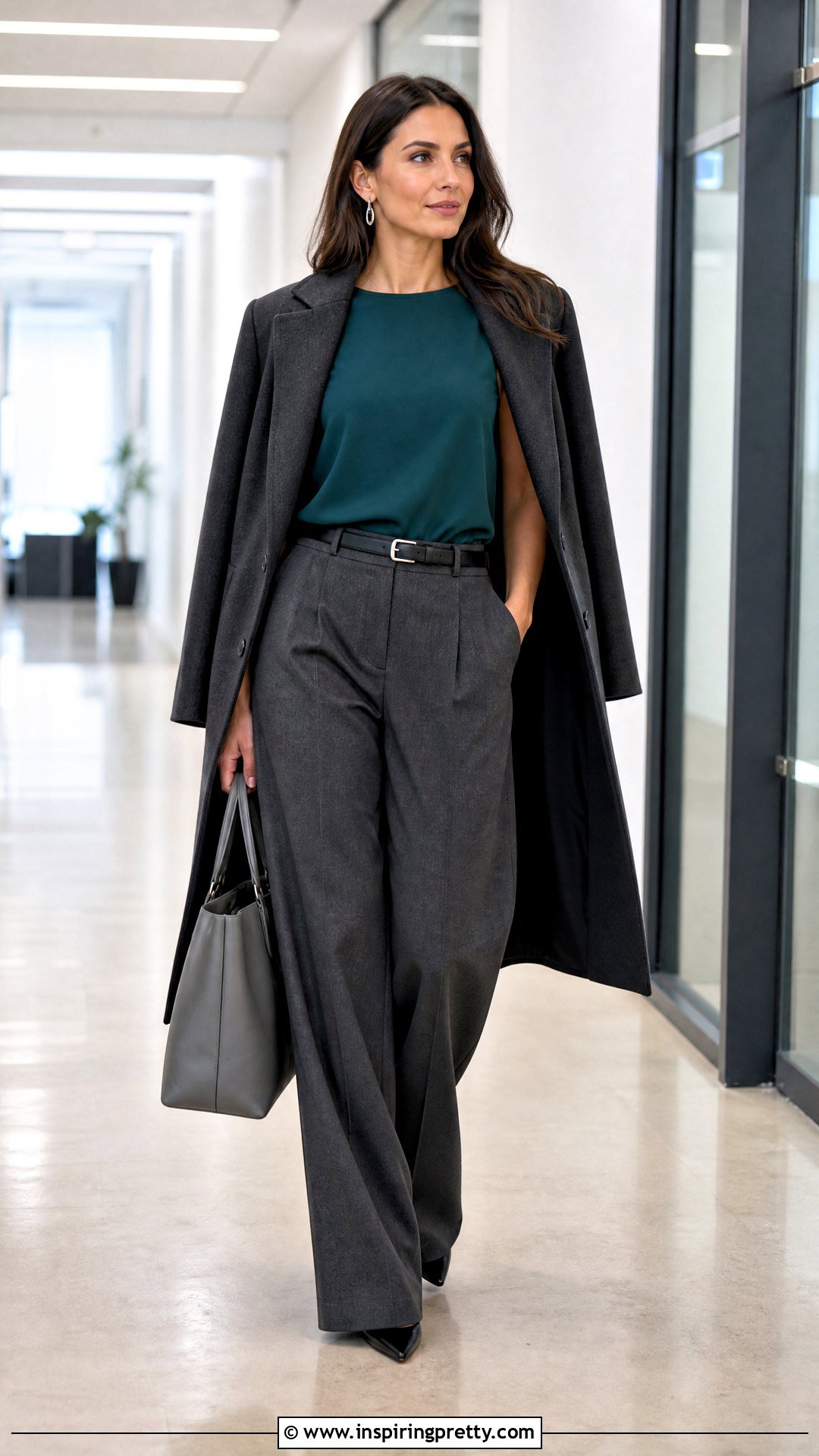 Banana Republic Green Top With Gray Wide Leg Pants - 20 banana republic green top outfit ideas