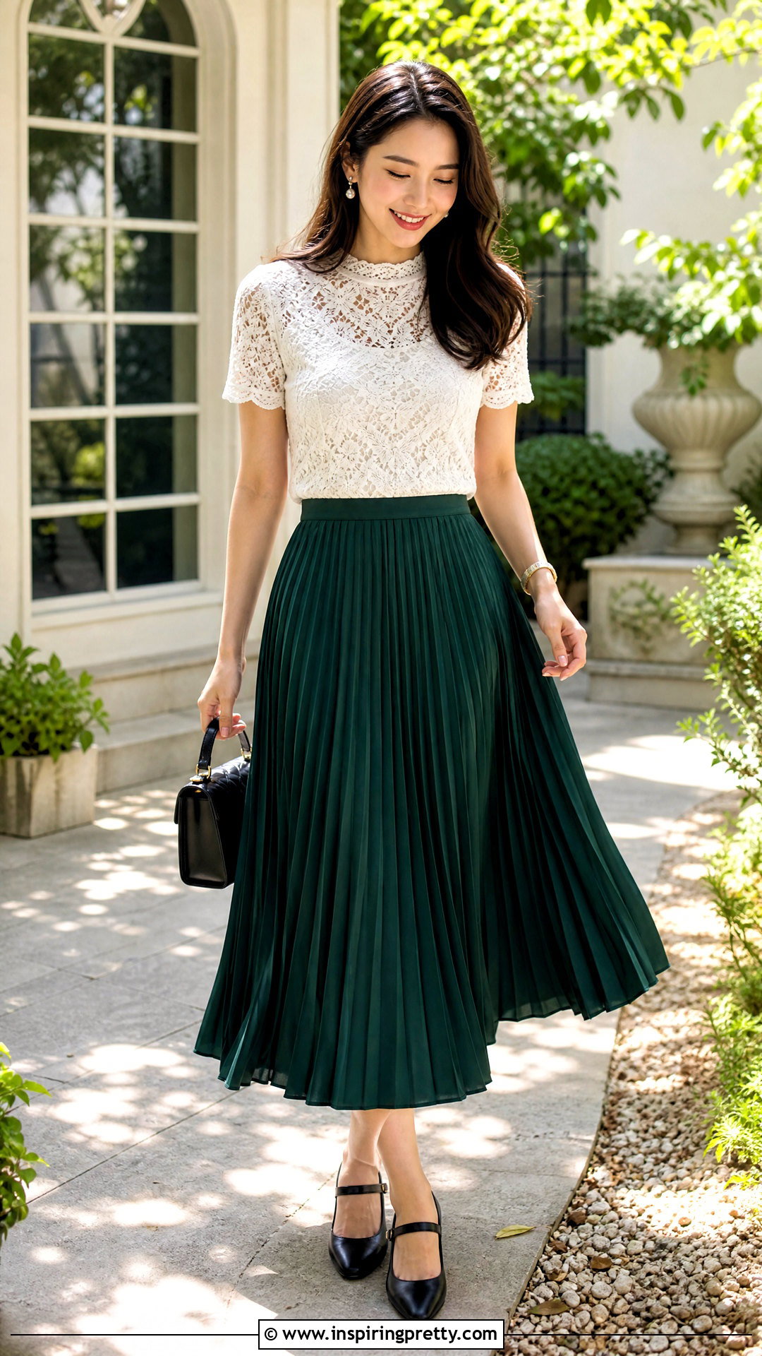 Banana Republic Lace Top With Pleated Midi Skirt - 20 banana republic lace top outfit ideas