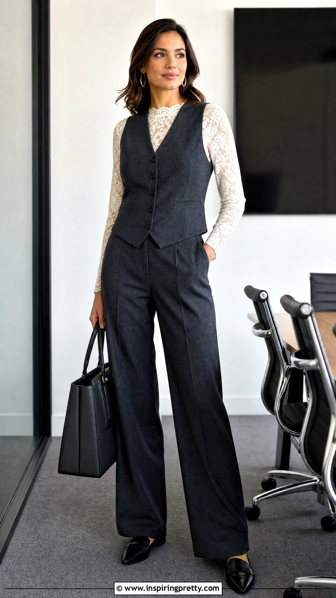 Banana Republic Lace Top With Suit Vest And Trousers - 20 banana republic lace top outfit ideas