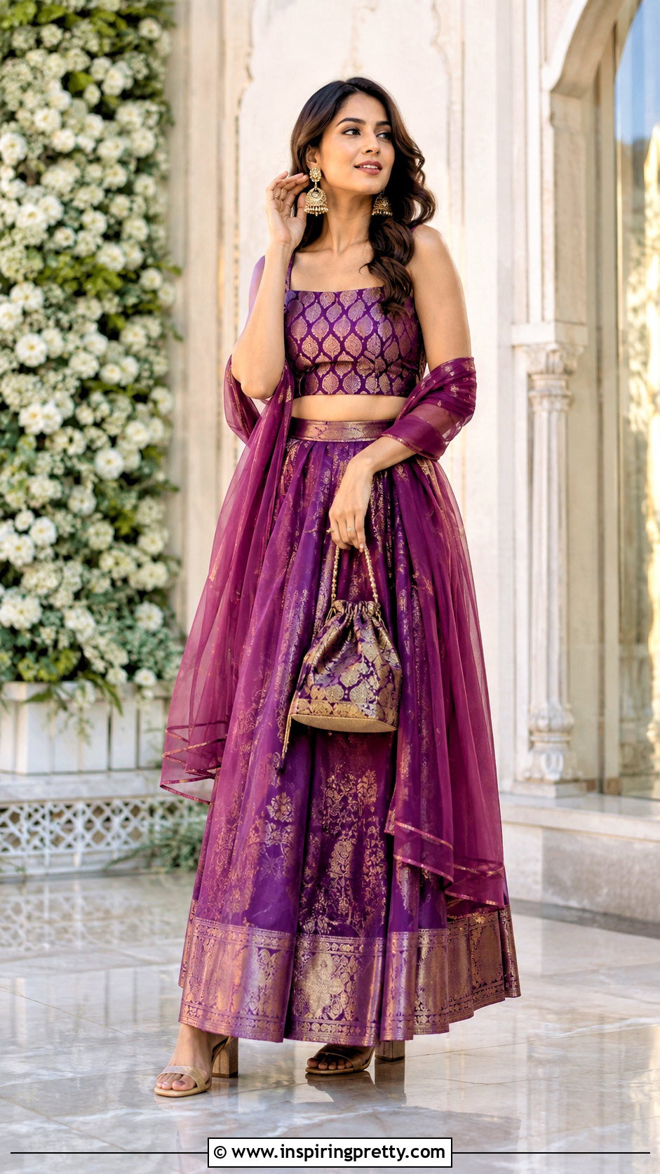 Banarasi Brocade Crop Top With Silk Skirt - 50 traditional crop top designs
