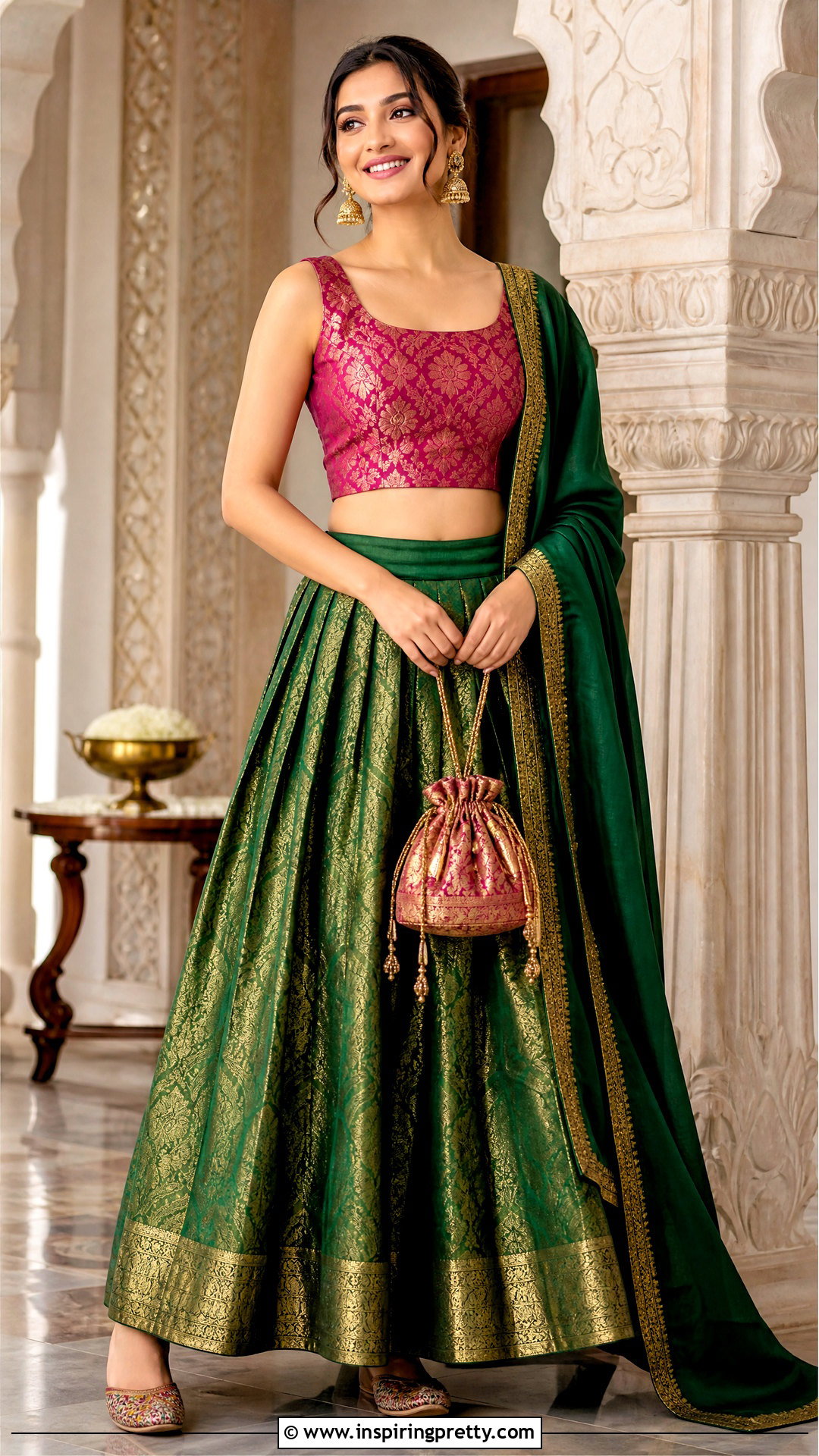 Banarasi Crop Top And Silk Skirt - 25 crop top and skirt indian party wear for women outfit ideas