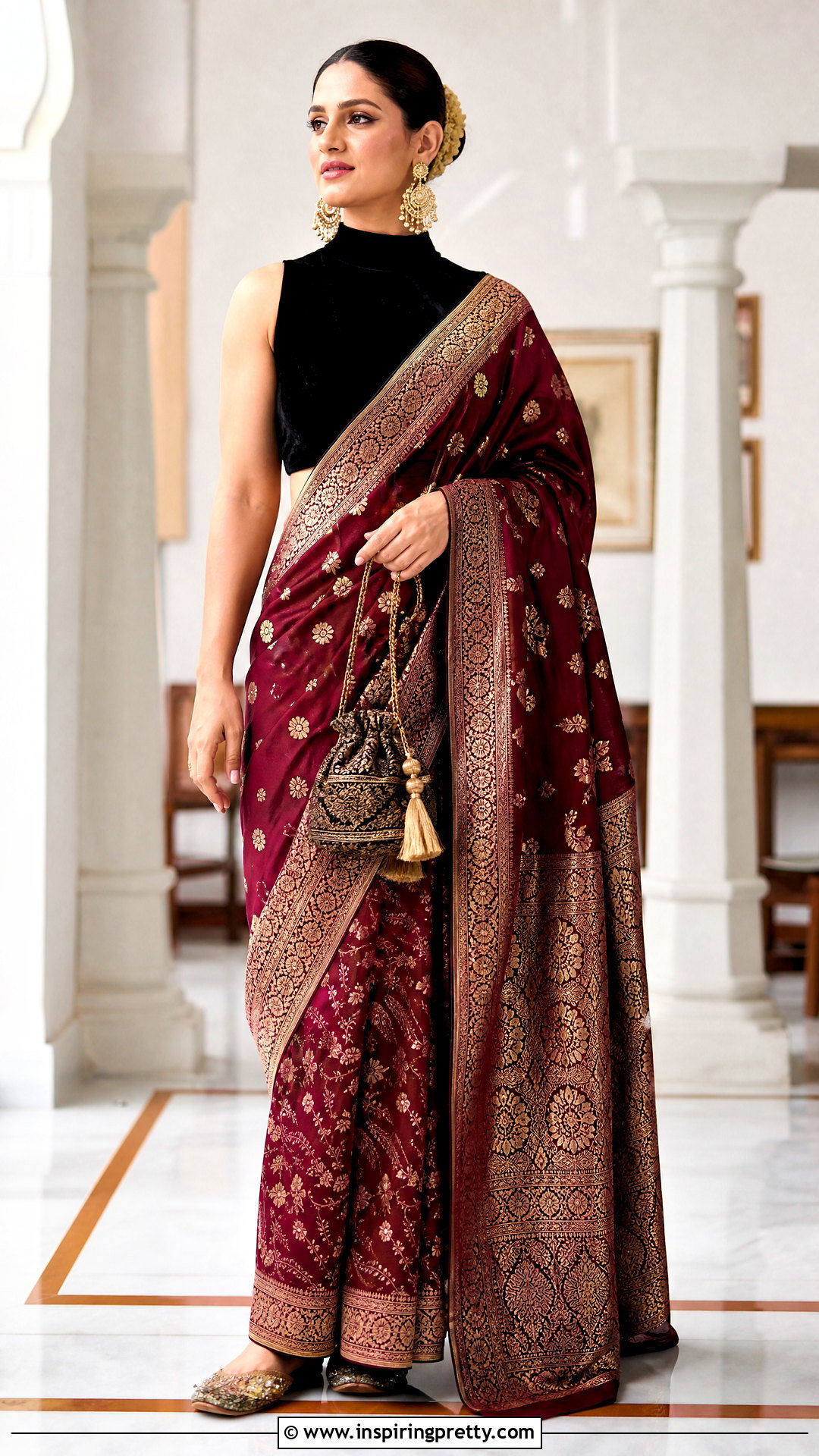 Banarasi Saree With High Neck Crop Top - 50 saree with crop top outfit ideas