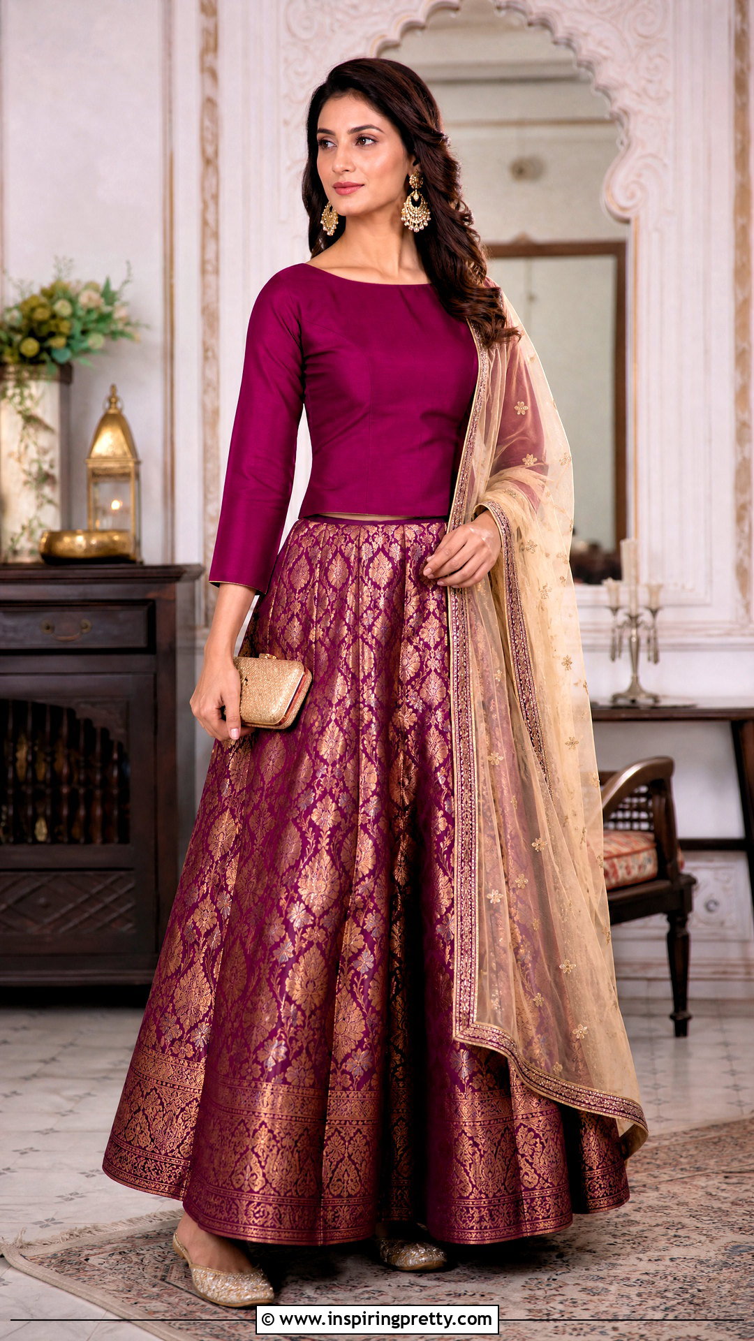 Banarasi Skirt With Plain Silk Top - 50 traditional skirt and top outfits