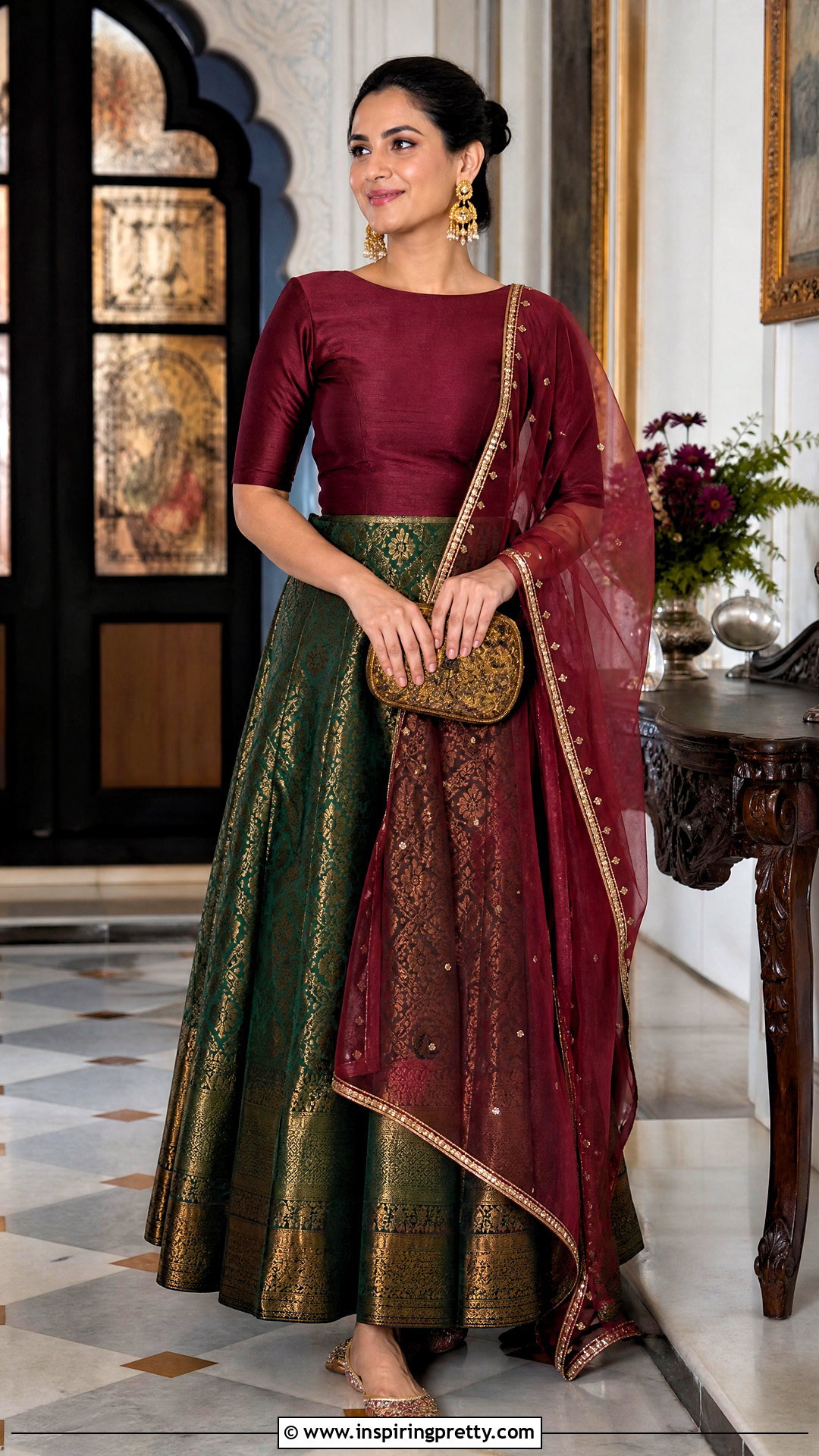 Banarasi Skirt With Plain Silk Top - 50 skirt top indian outfit ideas