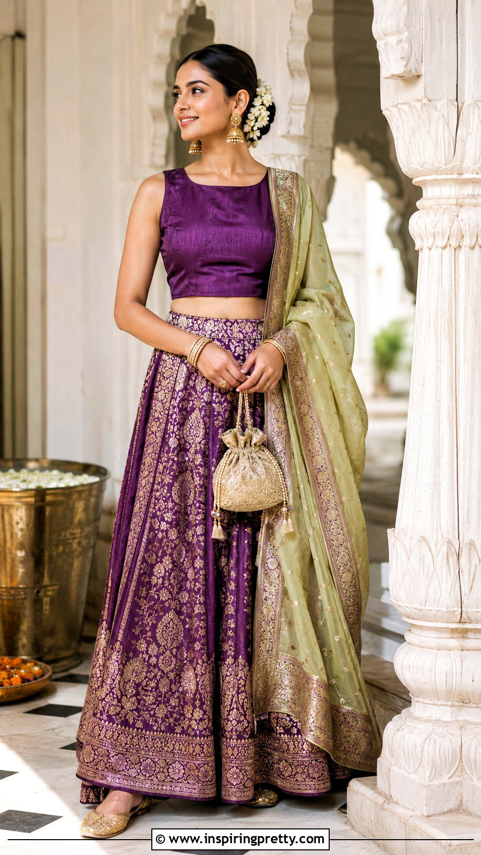 Banarasi Skirt With Solid Crop Top - 20 skirt with crop top indian outfit ideas