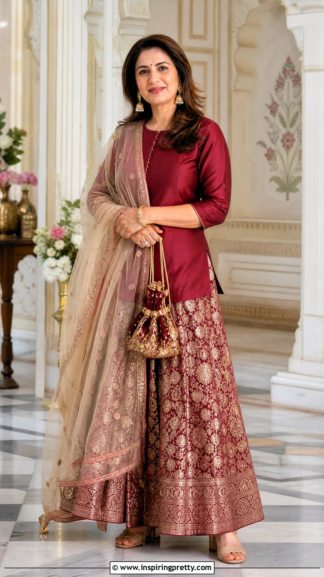 Banarasi Skirt With Three Quarter Sleeve Top - 50 banarasi skirt and top outfit ideas