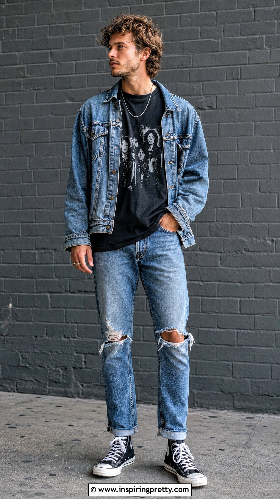 Band Graphic Tee With Ripped Jeans Outfit - 25 graphic tops men