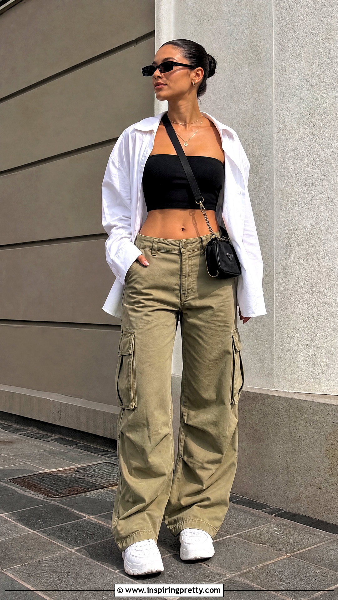 Bandage Crop Top With Cargo Pants - 50 bandage top outfit ideas