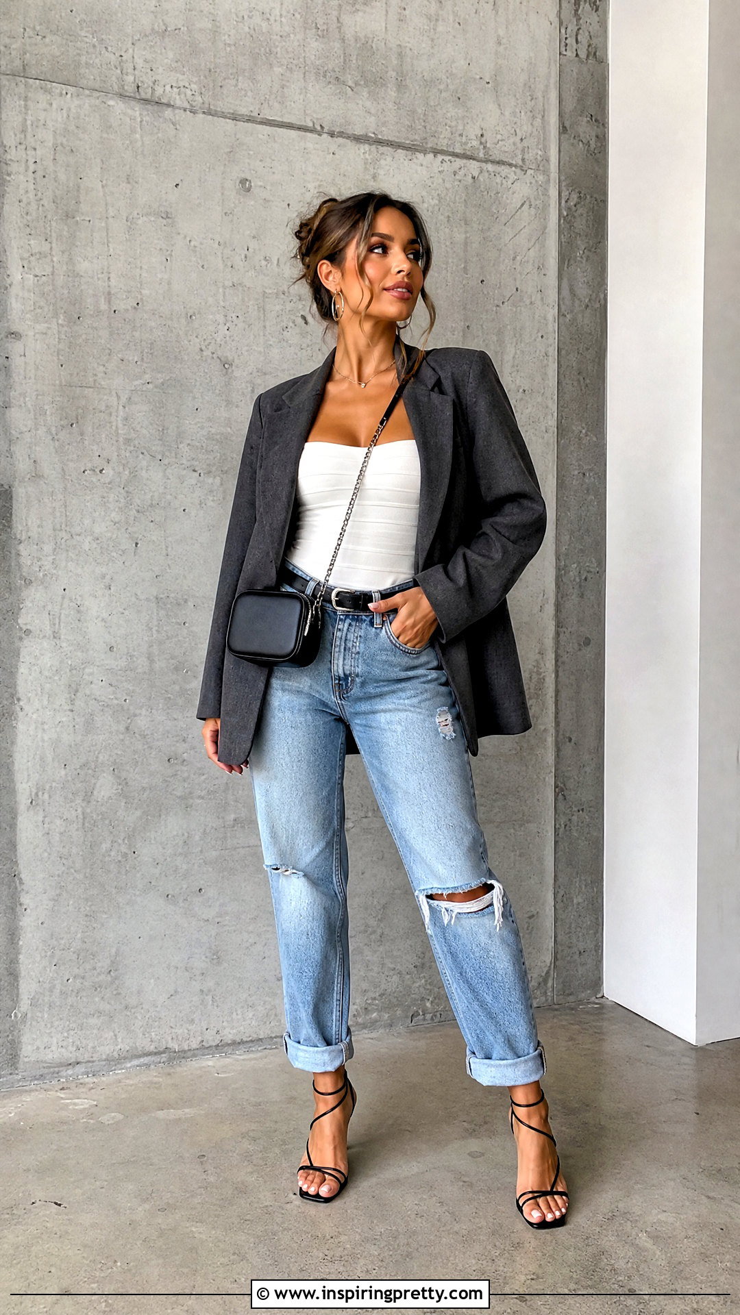 Bandage Top With Distressed Boyfriend Jeans - 50 bandage top outfit ideas