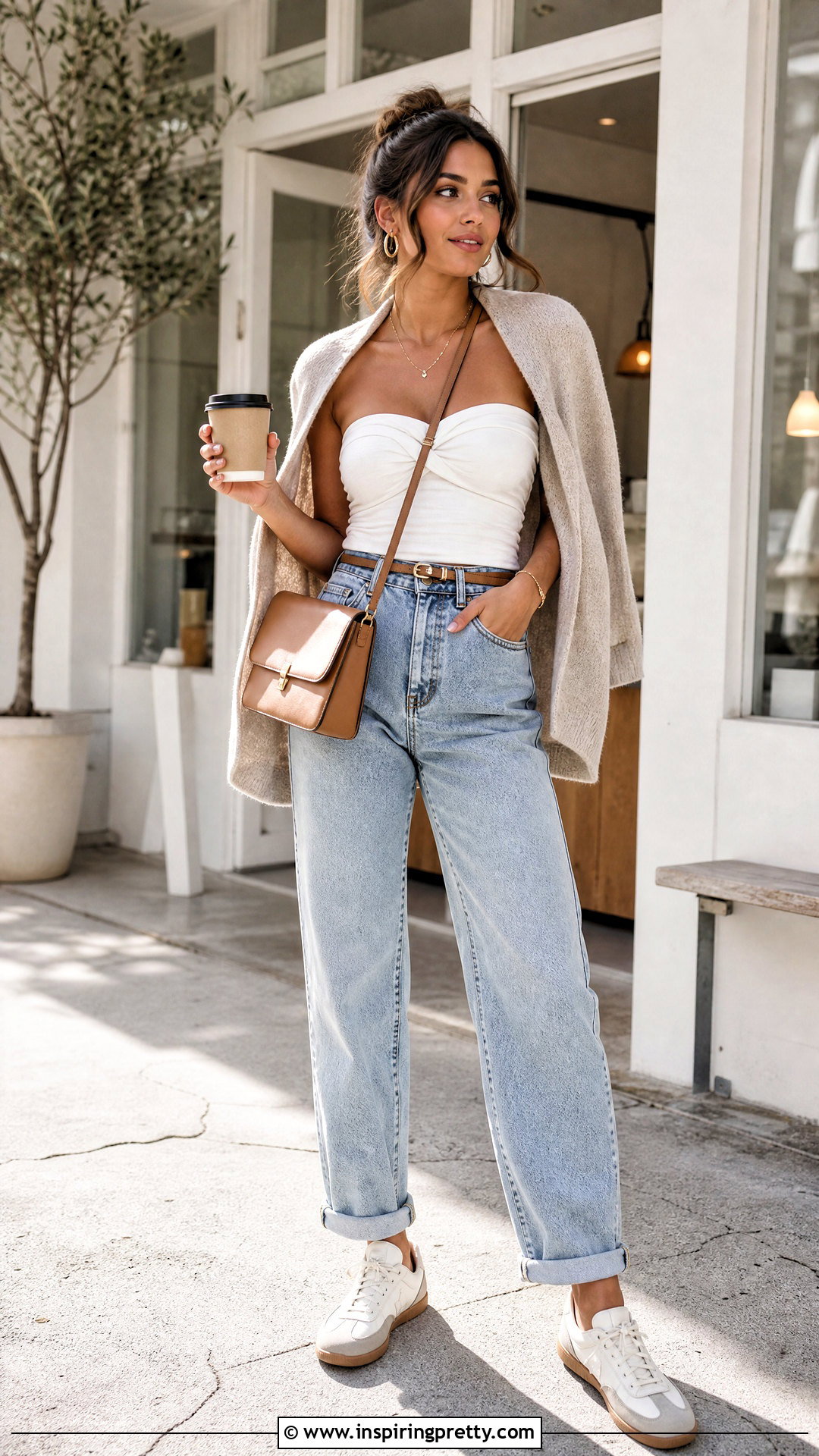 Bandage Top With High Rise Mom Jeans - 50 bandage top outfit ideas
