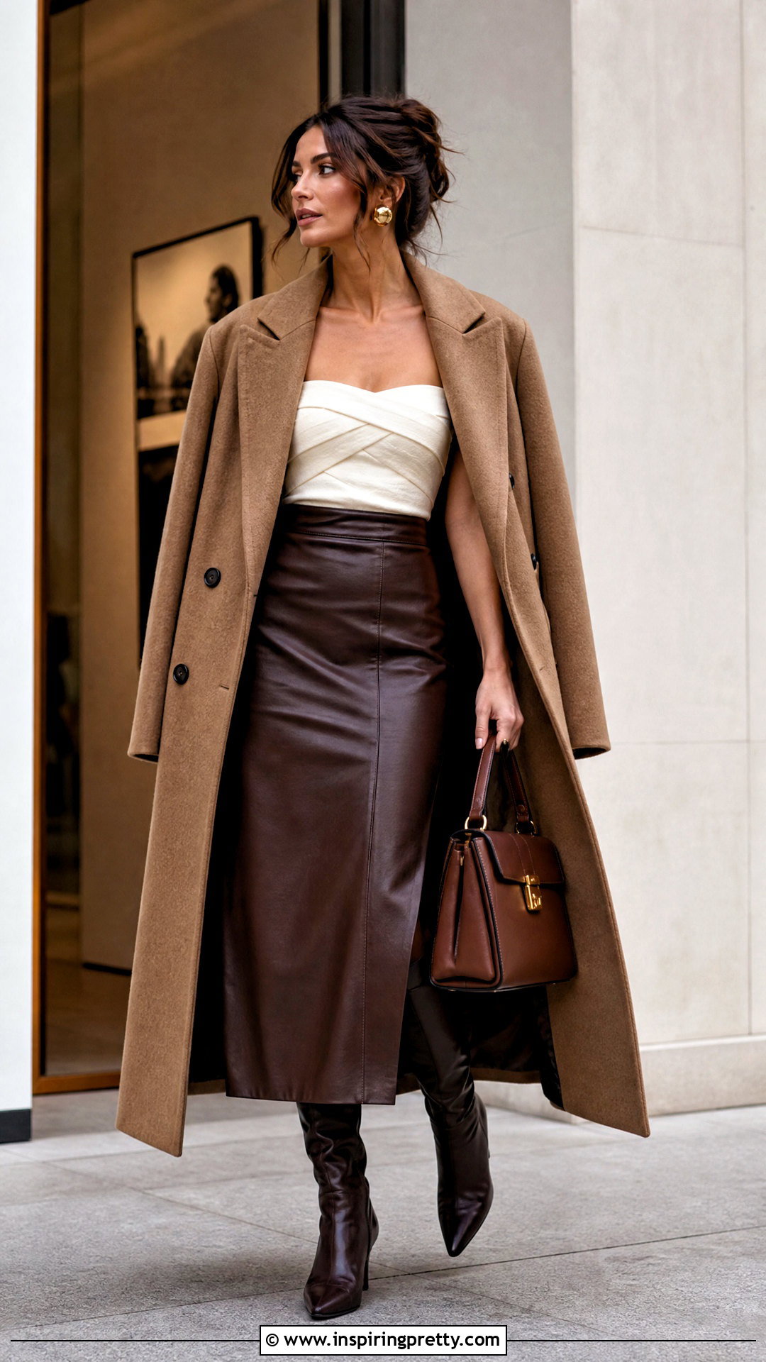 Bandage Top With Leather Midi Skirt - 50 bandage top outfit ideas