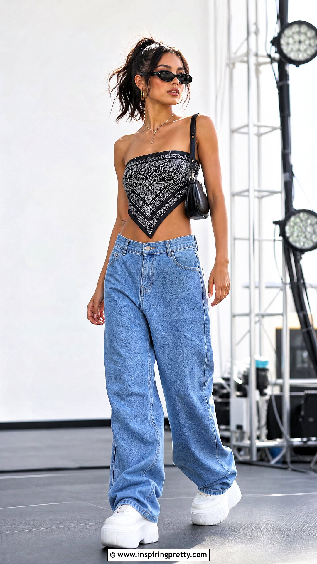Bandana Hem Short Top With Baggy Jeans - 50 short tops designs for jeans
