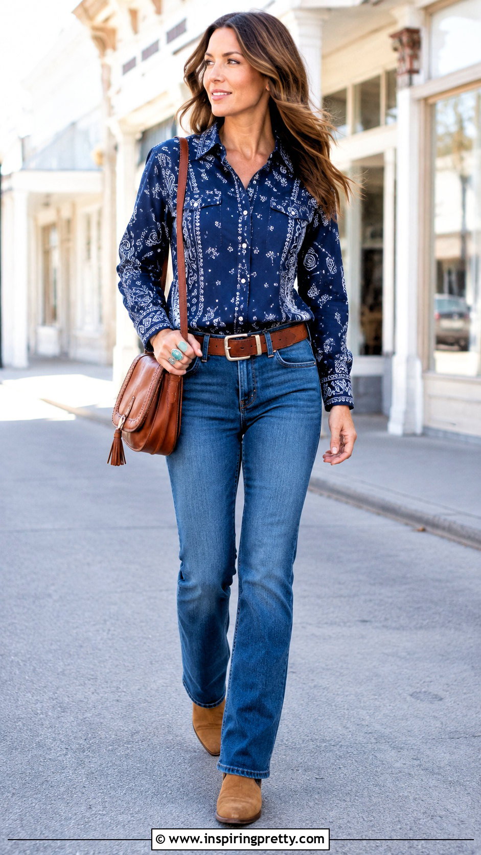 Bandana Print Western Top With Straight Jeans - 50 western tops designs for jeans