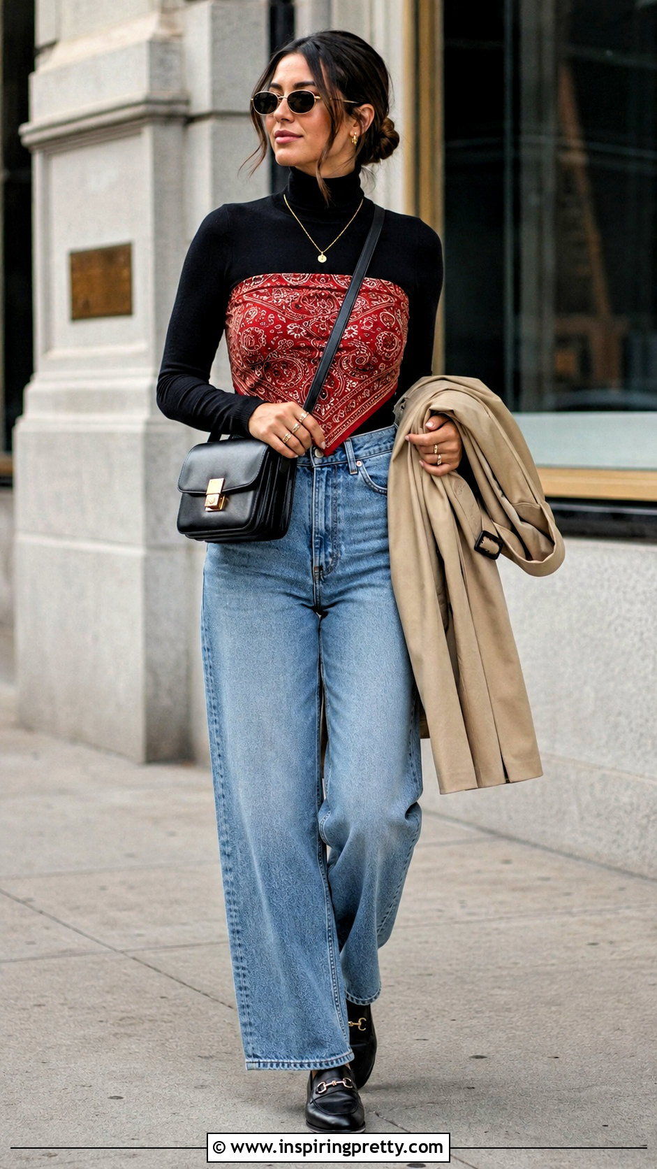 Bandana Top Over A Turtleneck With Jeans - 25 turning a bandana into a top outfit ideas