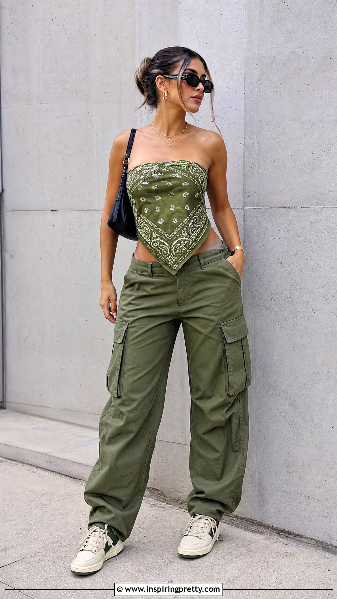 Bandana Top With Cargo Pants - 50 bandana top outfit ideas