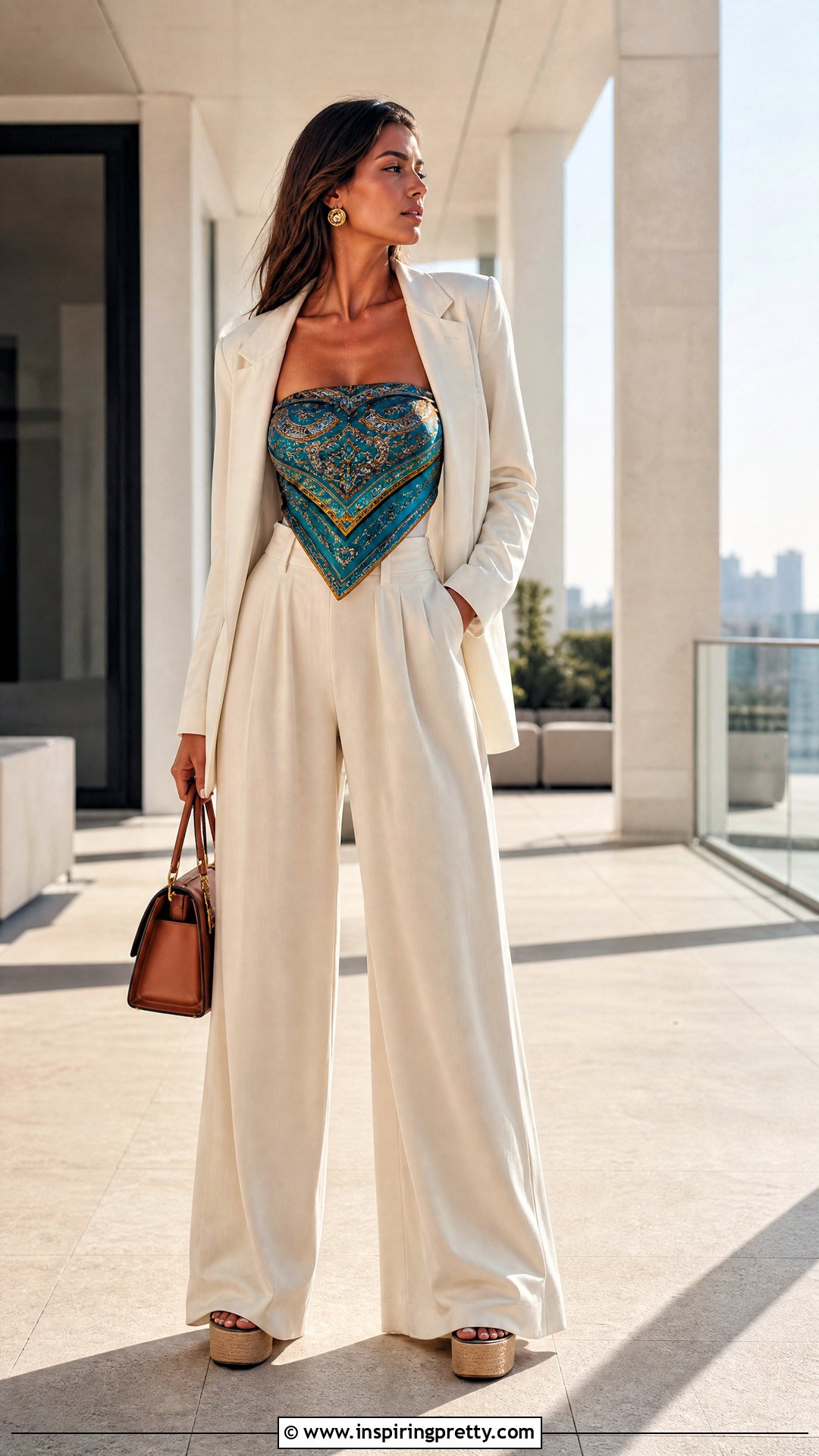 Bandana Top With Extra Long Wide Leg Pants - 50 bandana top outfit ideas