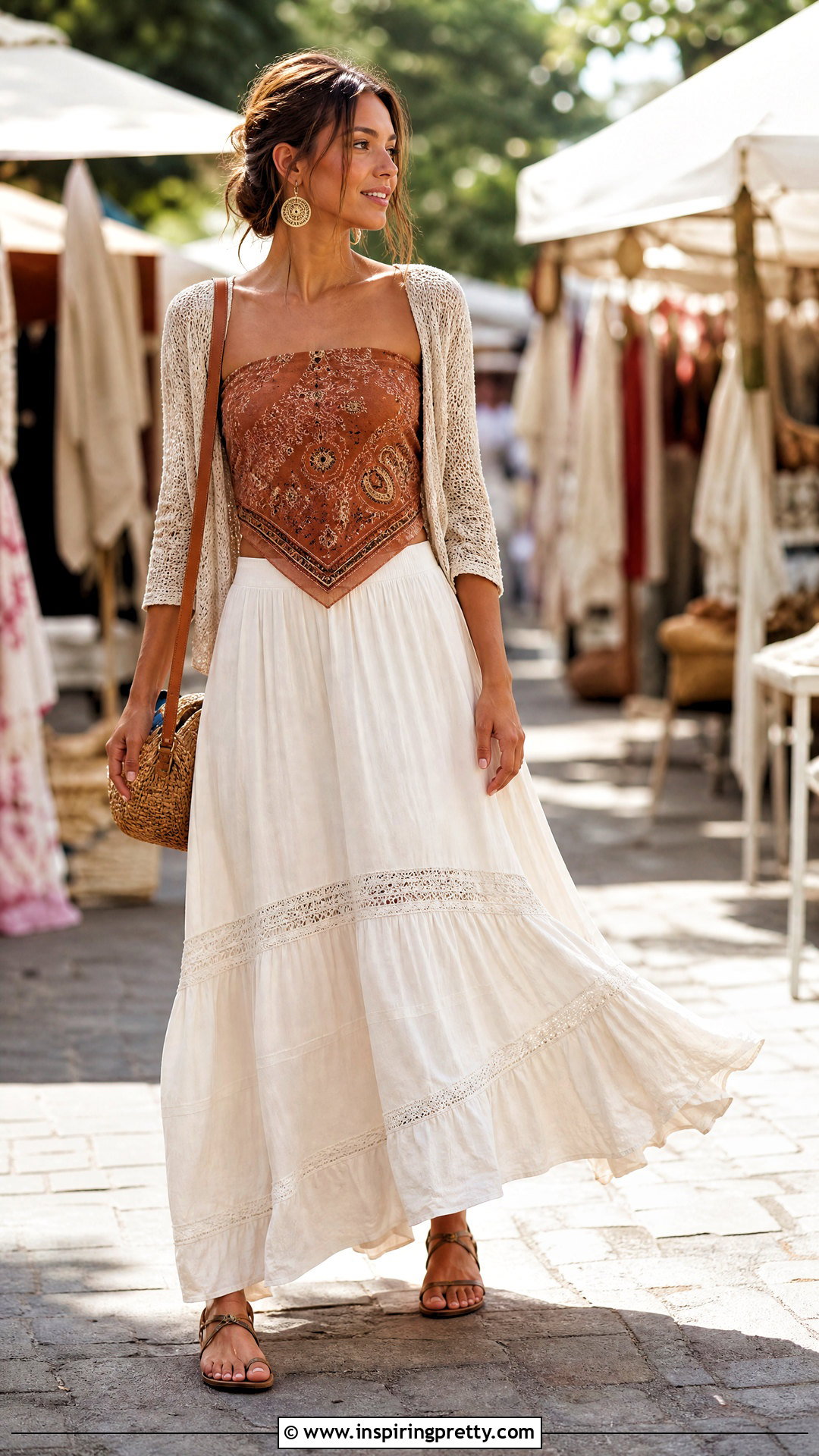Bandana Top With Flowy Maxi Skirt - 50 bandana top outfit ideas