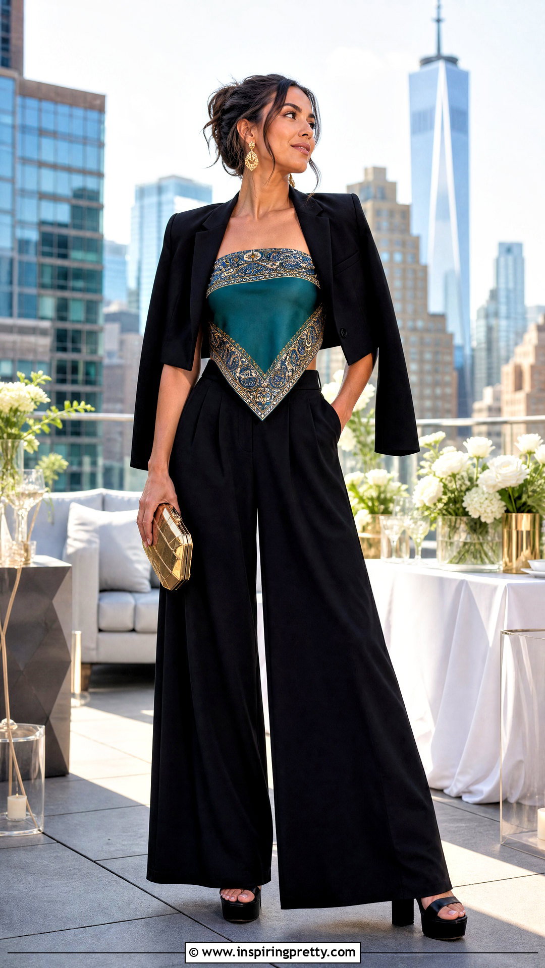 Bandana Top With Palazzo Pants And Heels - 50 bandana top outfit ideas